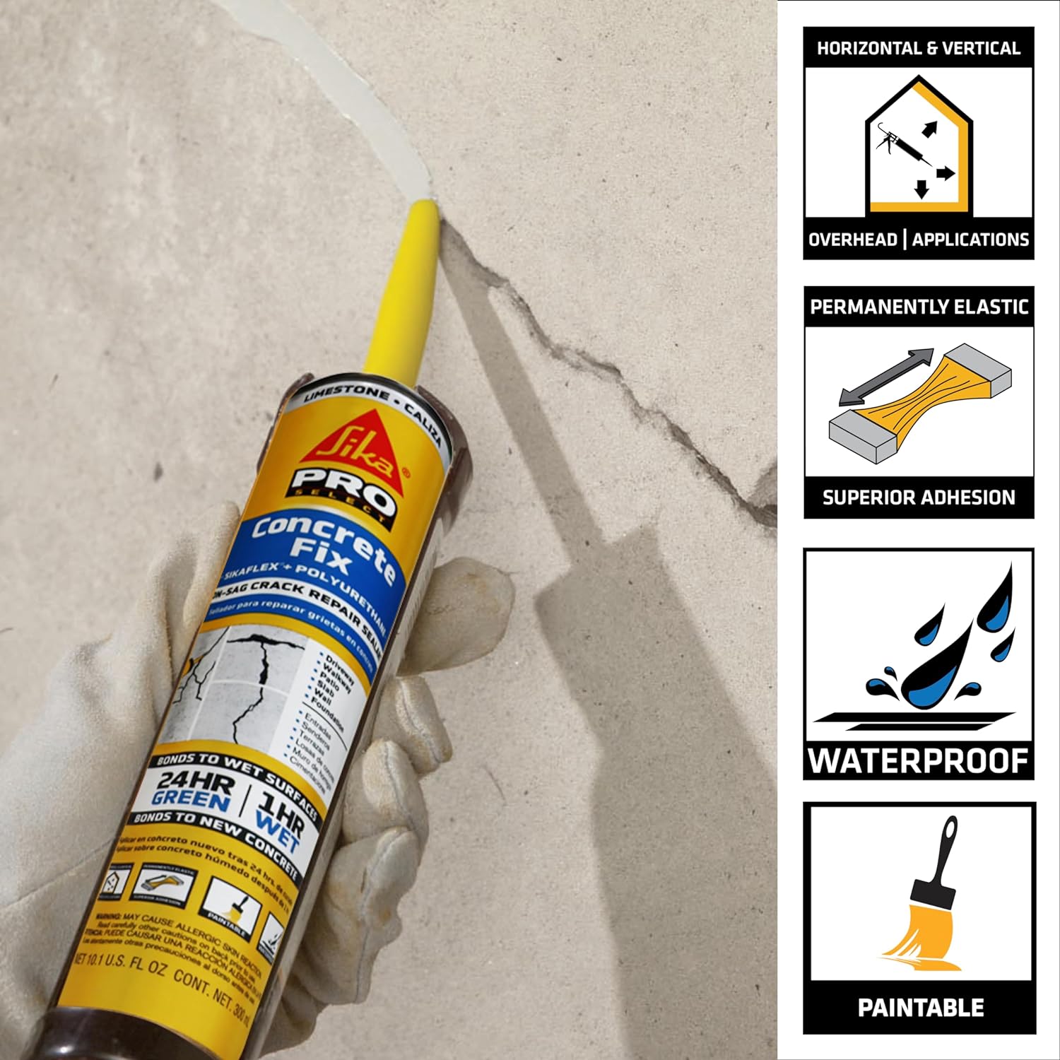 SIKA - Sealant - Sikaflex Concrete Fix - Limestone - Elastic sealant for Cracks and Joints - Paintable Polyurethane - 10.1 fl oz