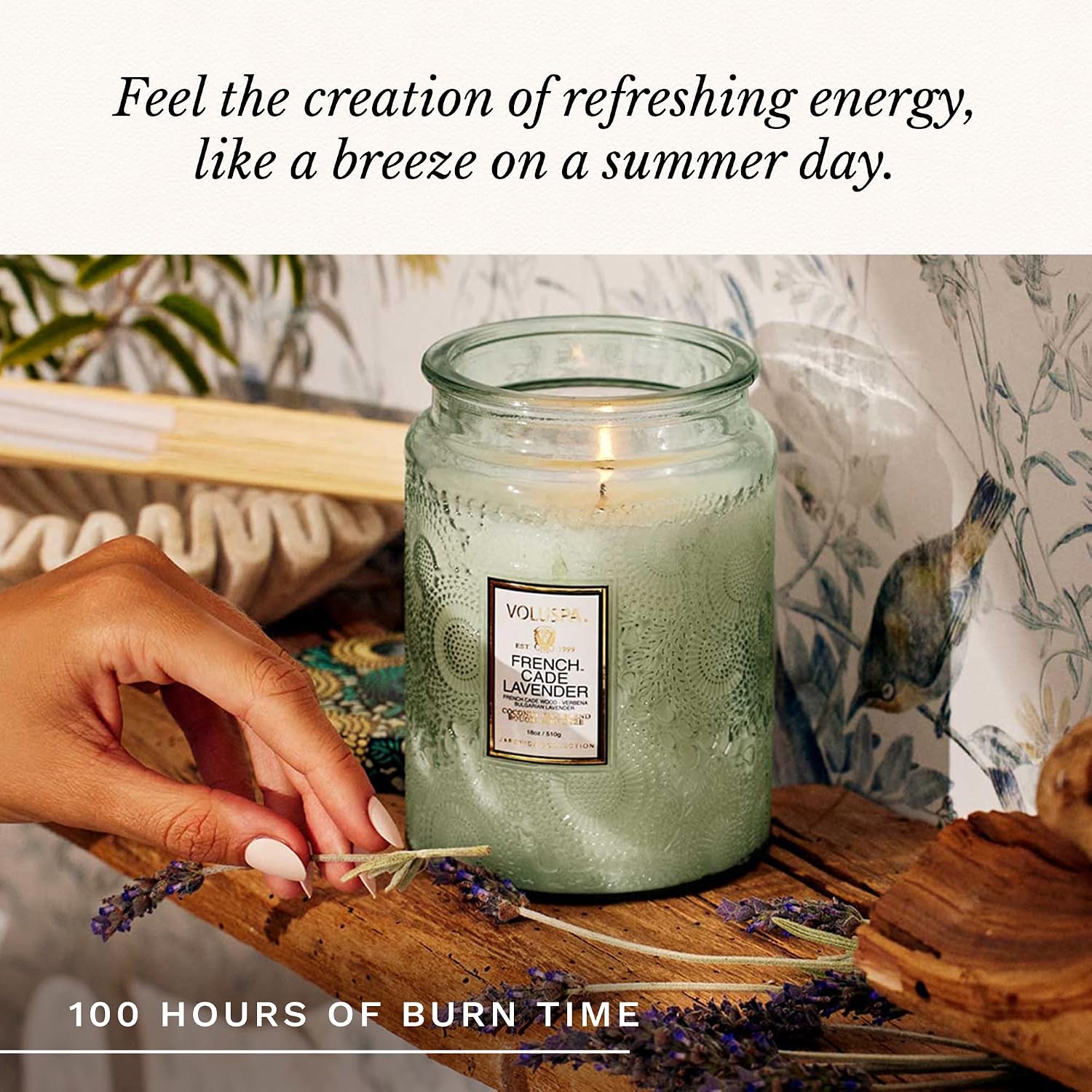 Voluspa French Cade Lavender Large Scented Candle Jar 18 Oz, 100 Hr Burn | Coconut Wax Blend in Decorative Glass, Clean Even Burn, USA Handcrafted Gift for Hosts, Fragrance Lovers & Relaxed Rooms