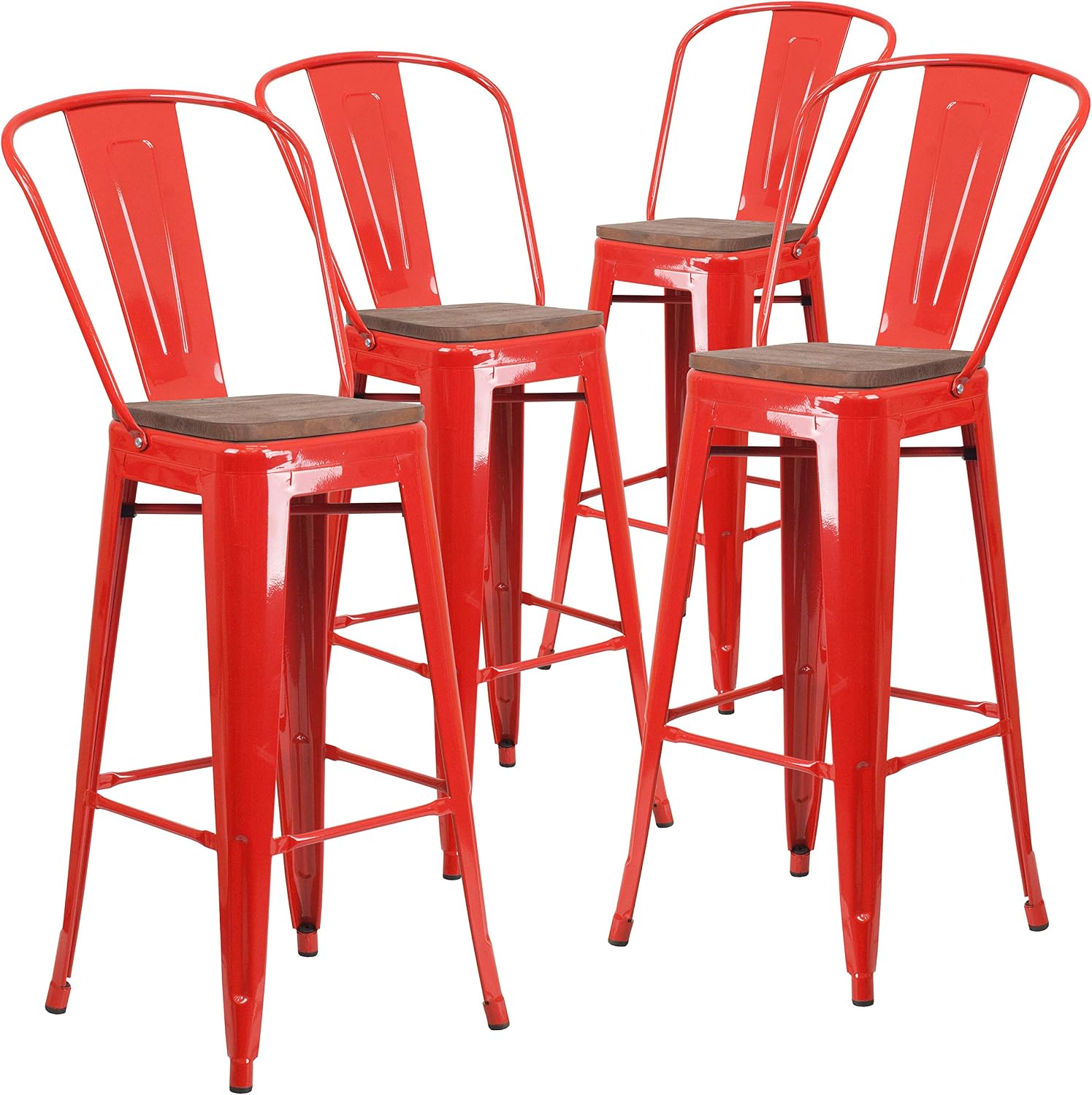 Flash Furniture 30 in Metal Barstool with Back, Blue | Commercial Grade, Removable Back, Indoor/Outdoor Use