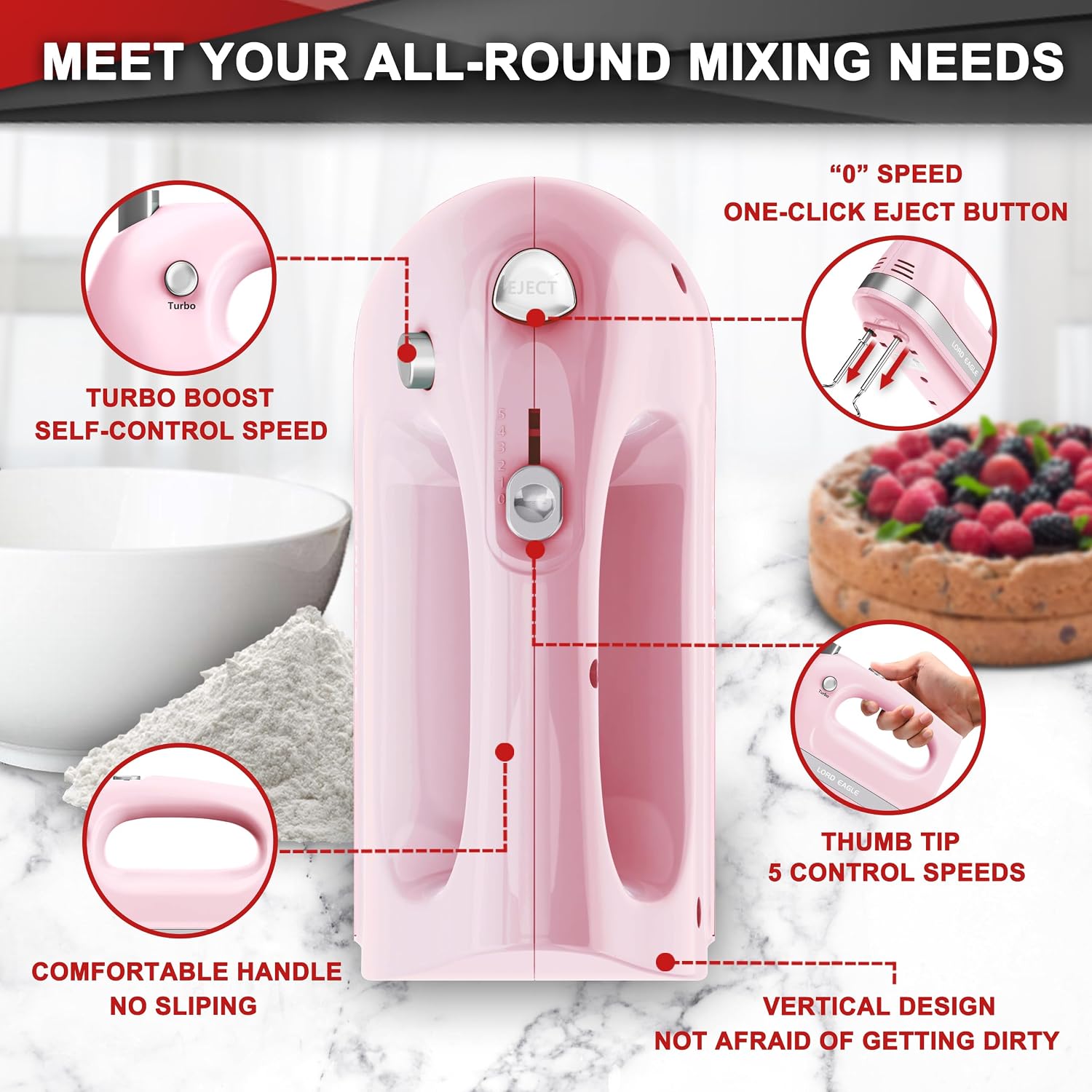 Lord Eagle Hand Mixer Electric Handheld 400W 5-Speed Lightweight