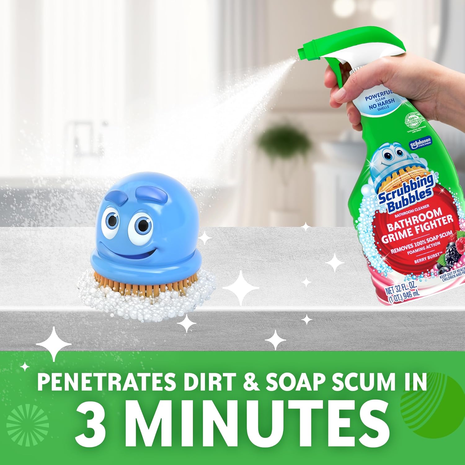 Scrubbing Bubble Bathroom Grime Fighter, Floral Fusion Scent, 32 oz Spray Bottle