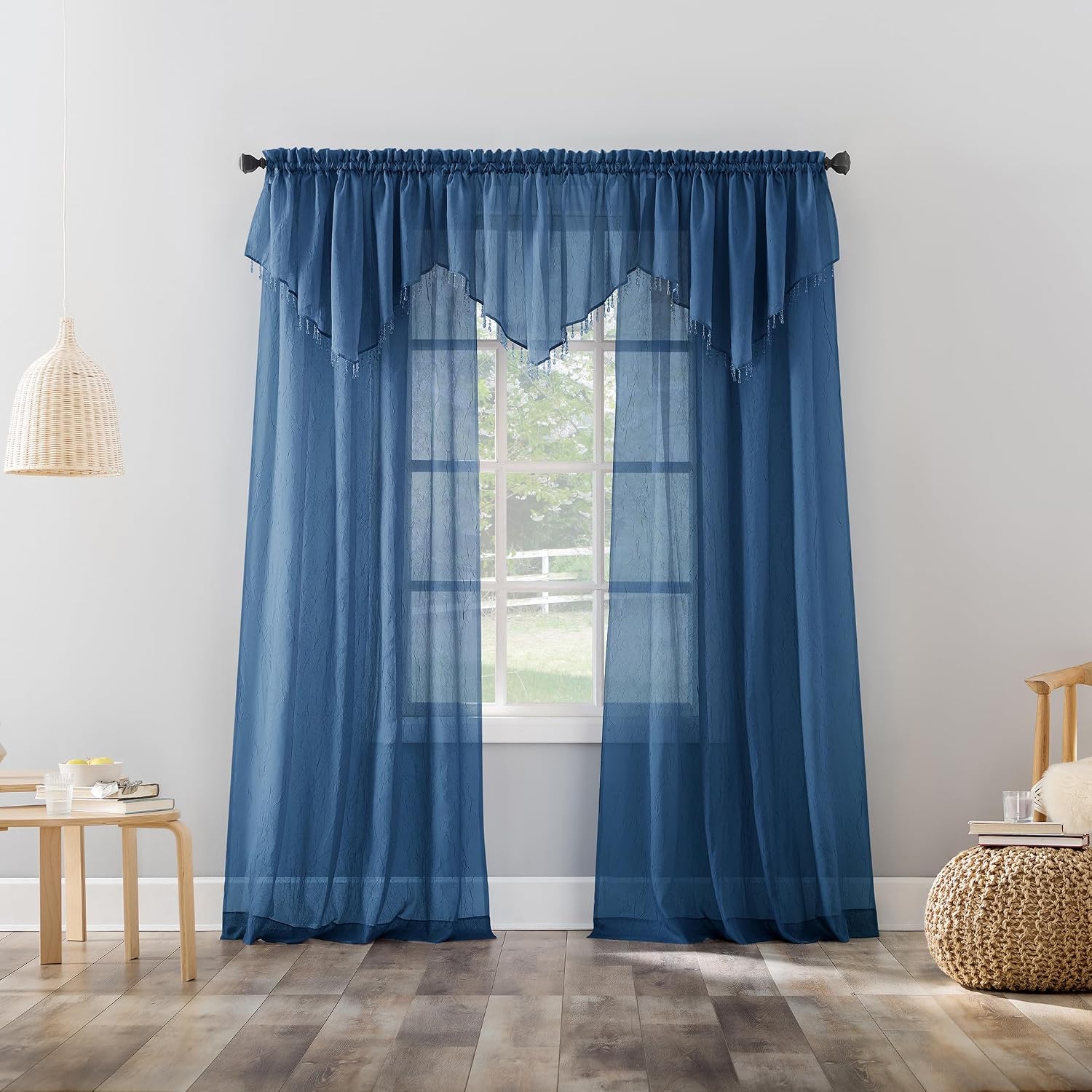 No. 918 Erica Crushed Sheer Voile Rod Pocket Curtain Panel, 51" x 108", Eggshell Off-White
