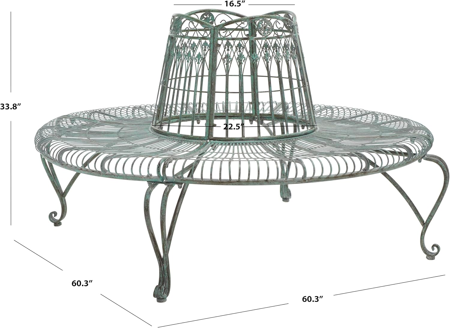 SAFAVIEH Outdoor - Ally Iron Tree Bench - Rustic Brown Iron Metal - Curved Scrollwork Garden Design - Ideal for Patio, Deck, Porch, Garden, 17.5" Seat Height (PAT5019A)