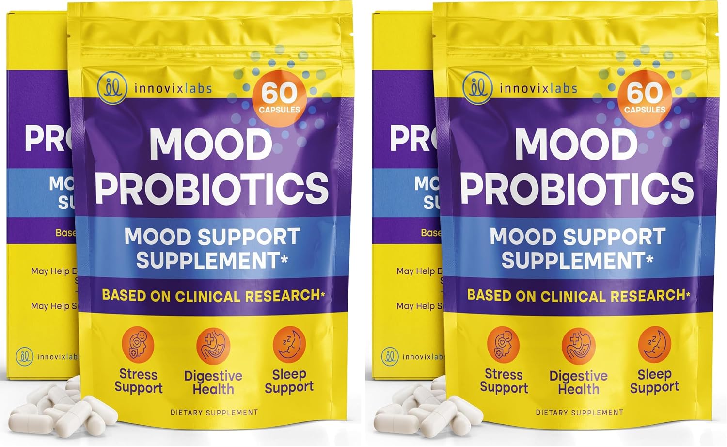 InnovixLabs Mood Support Probiotics for Women & Men (60 Capsules) | Supports Relaxation & Digestive Health, Acidophilus Probiotic w/ Lactobacillus & Bifidobacterium 5 Billion CFU, 30-Day Supply