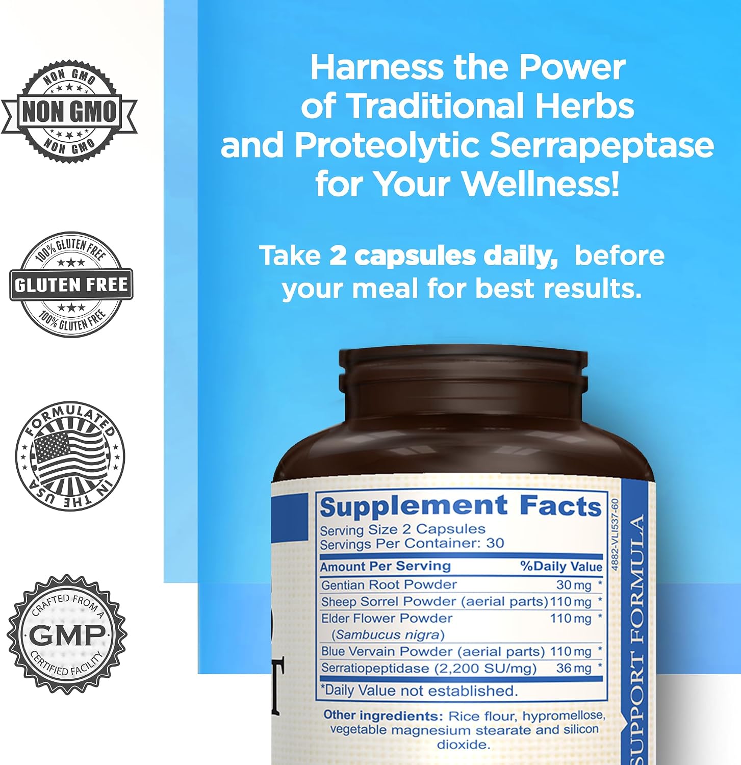 Natural Sinus Support – Serrapeptase, Elder Flower & Sheep Sorrel – Sinus Drainage, Nasal & Allergy Health