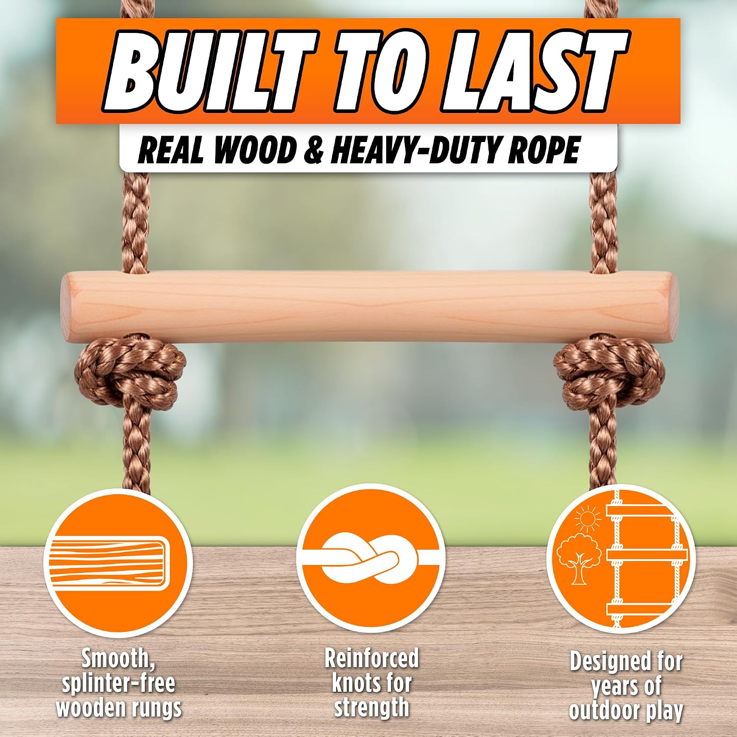 Wooden Rope Ladder for Kids - 6ft Tree Climbing Ladder with Carabiners