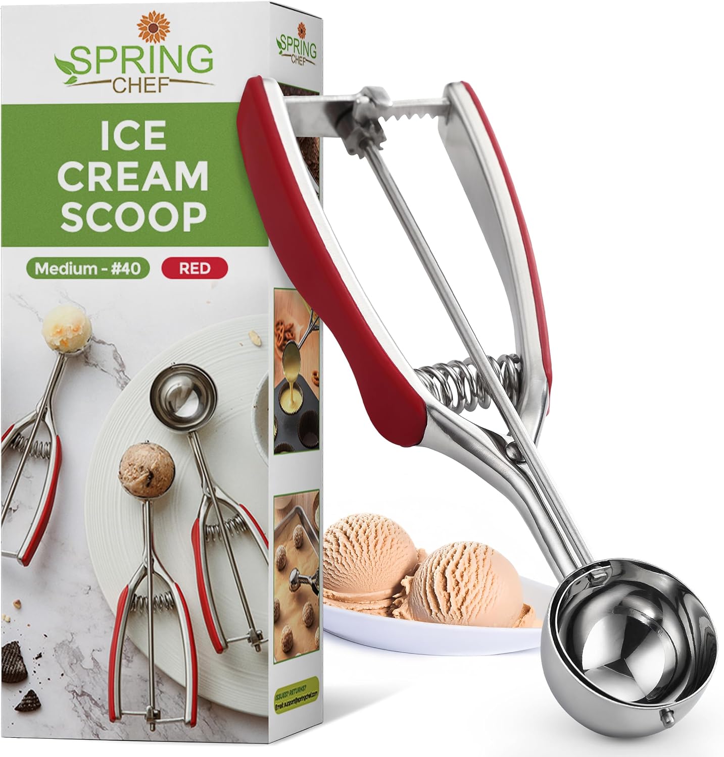 Spring Chef Medium Stainless Steel Cookie Scoop, #40, 1.7 Tablespoon, Black