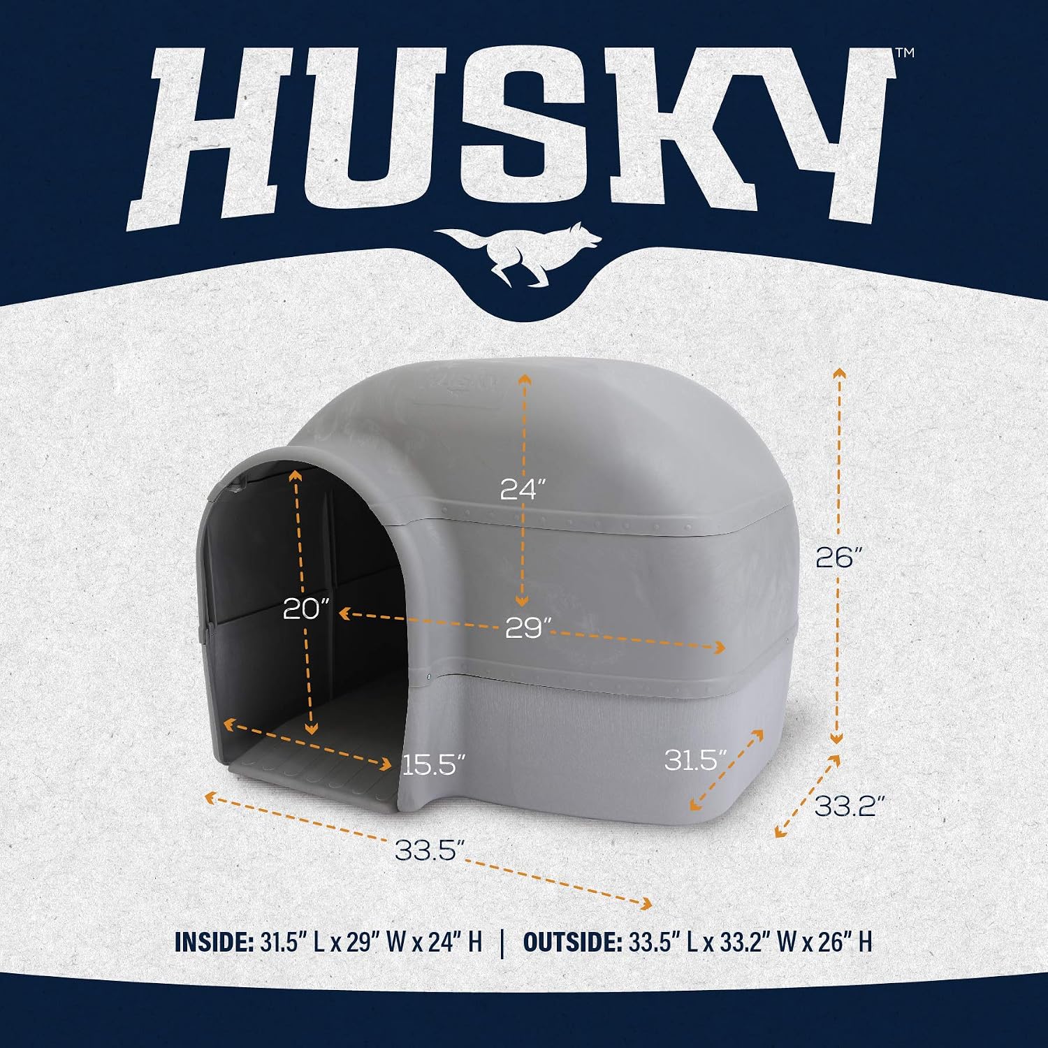 Petmate Husky Dog House for Dogs Up to 90 Pounds, Grey, Made in USA