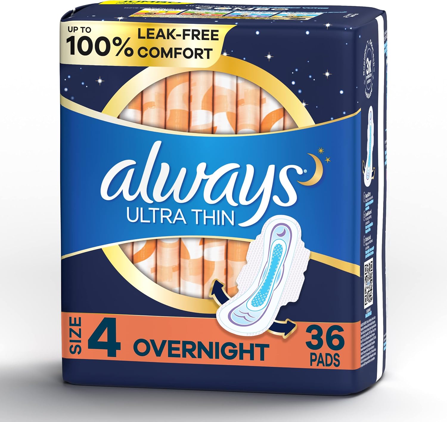 Always Ultra Thin Feminine Pads for Women with WIngs, Size 4, Overnight Absorbency, Unscented, 36 Count