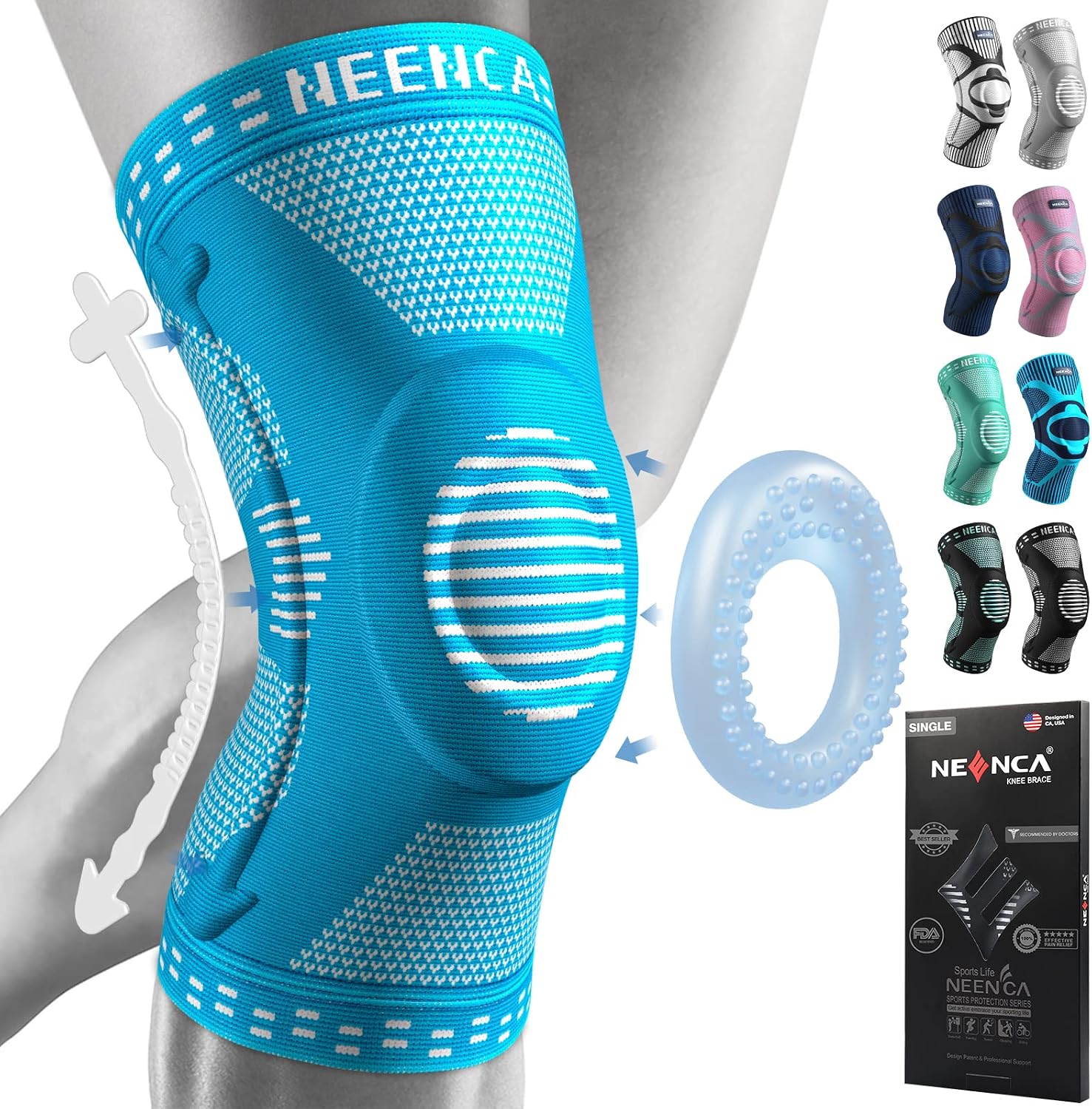 NEENCA Knee Braces for Knee Pain Relief, Compression Knee Sleeves with Patella Gel Pad & Side Stabilizers, Knee Support for Weightlifting, Running