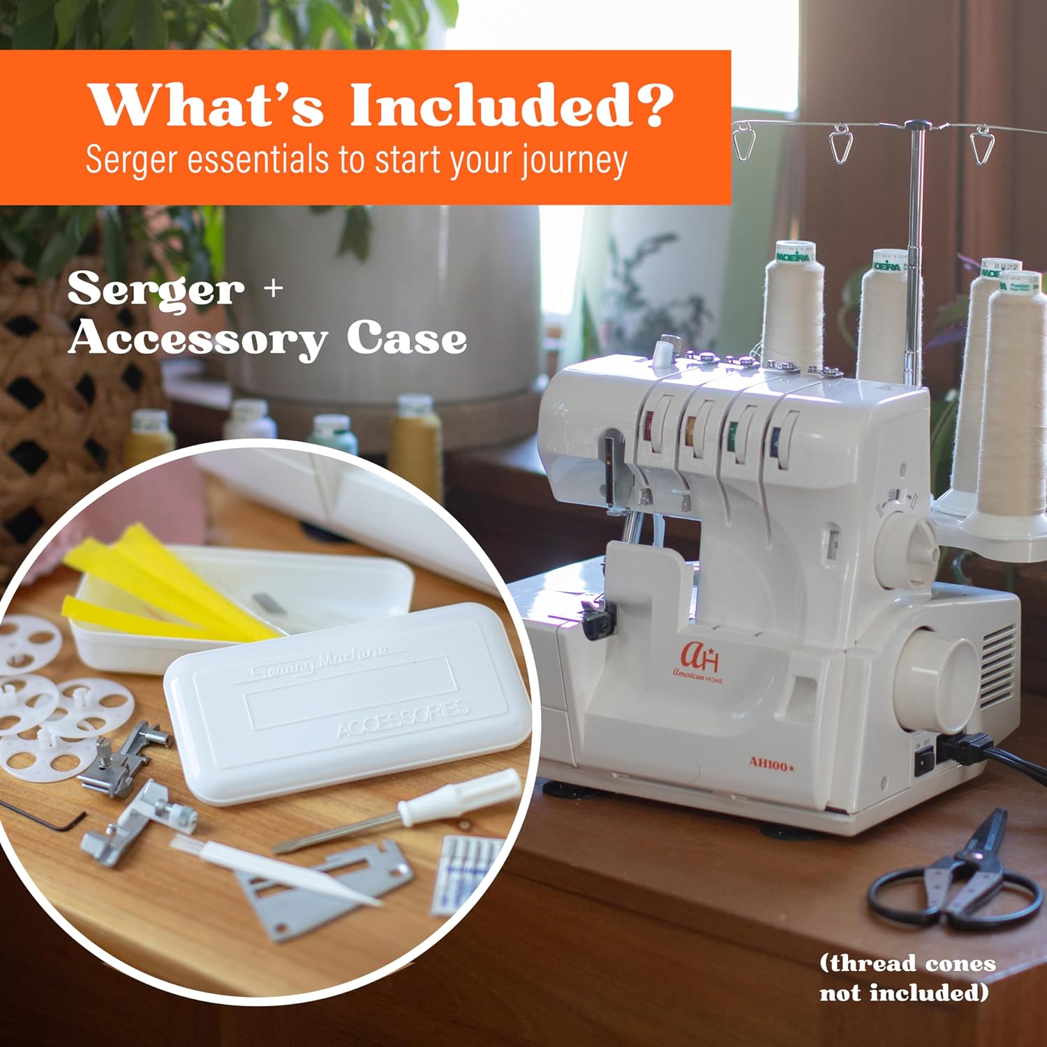 Serger Sewing Machine by American Home, Portable Stitching Machine Easy to Follow 4/3/2 Serger Thread with Differential Feed for Hemming and Sewing