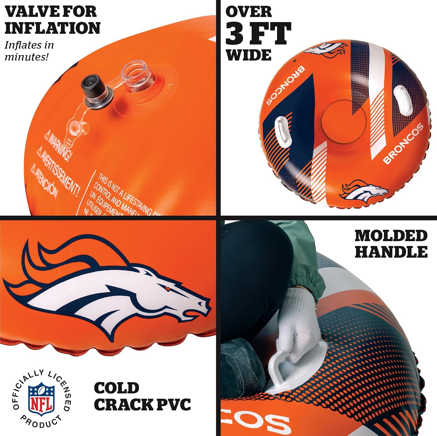 Big Mouth Inc NFL Snow Tube, Heavy Duty Inflatable Snow Sled for Winter Tubing, Ride-On Snow Tube with Handles for Kids and Adults, Outdoor Winter Fun and Football Fan Gifts