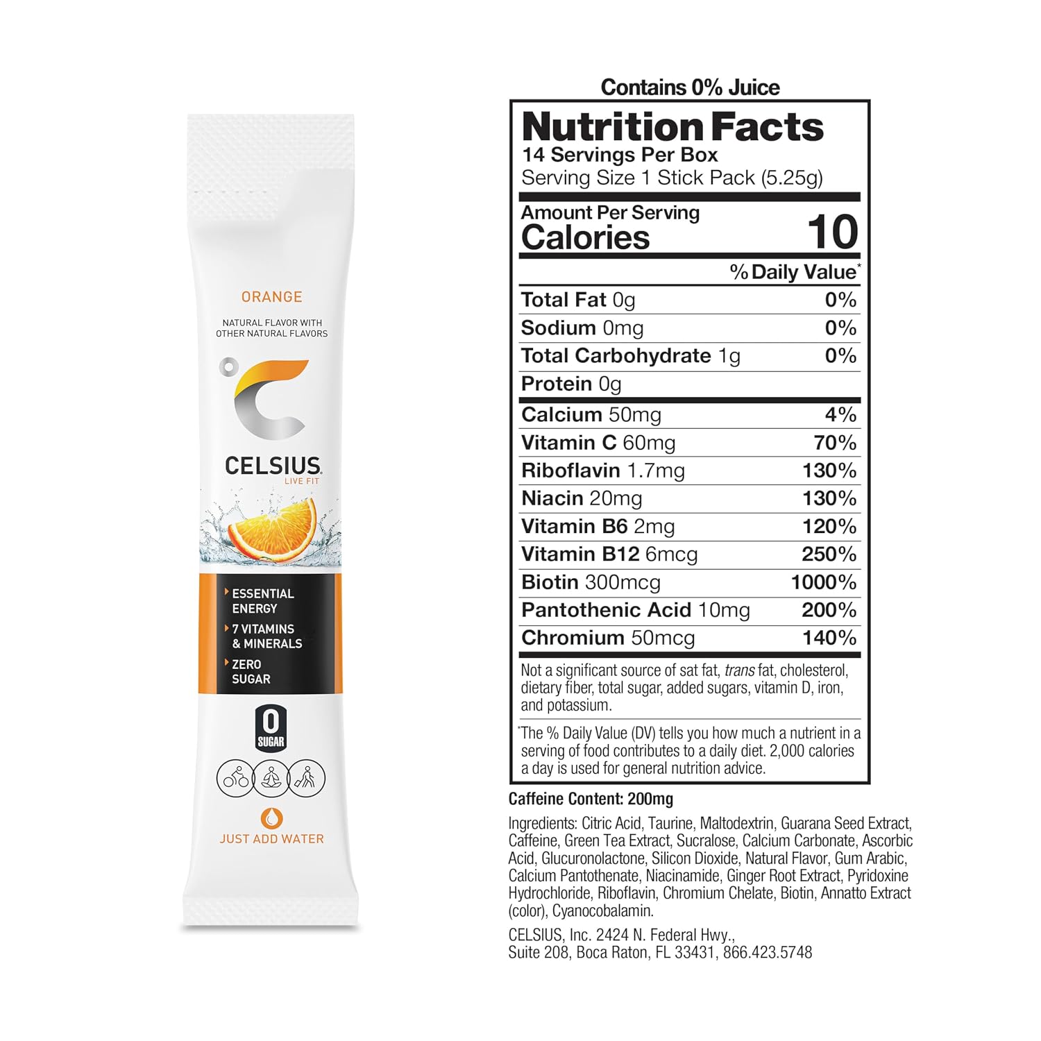 CELSIUS On-The-Go Powder Stick Packs, Zero Sugar (14 Sticks per Pack)