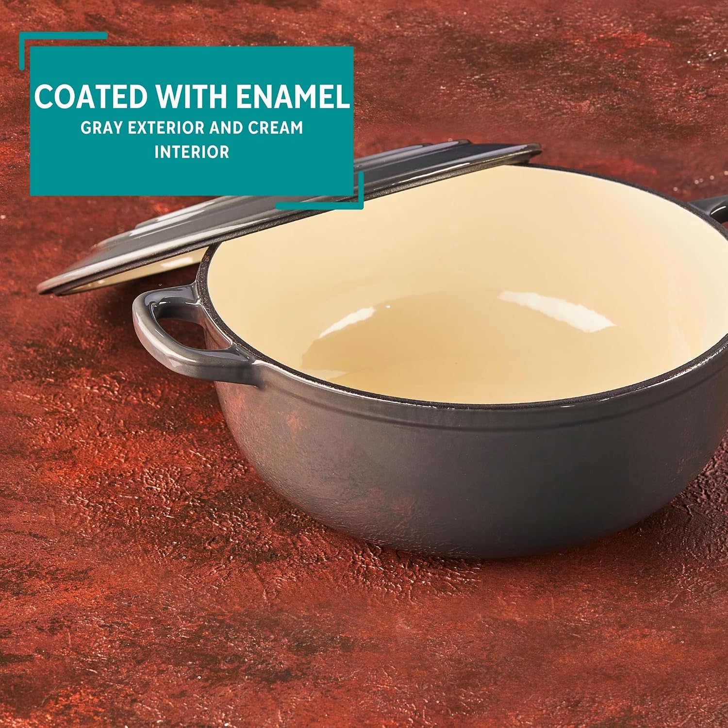MIRRO 4.8qt Cast Iron Enamel Dutch Oven, Gray