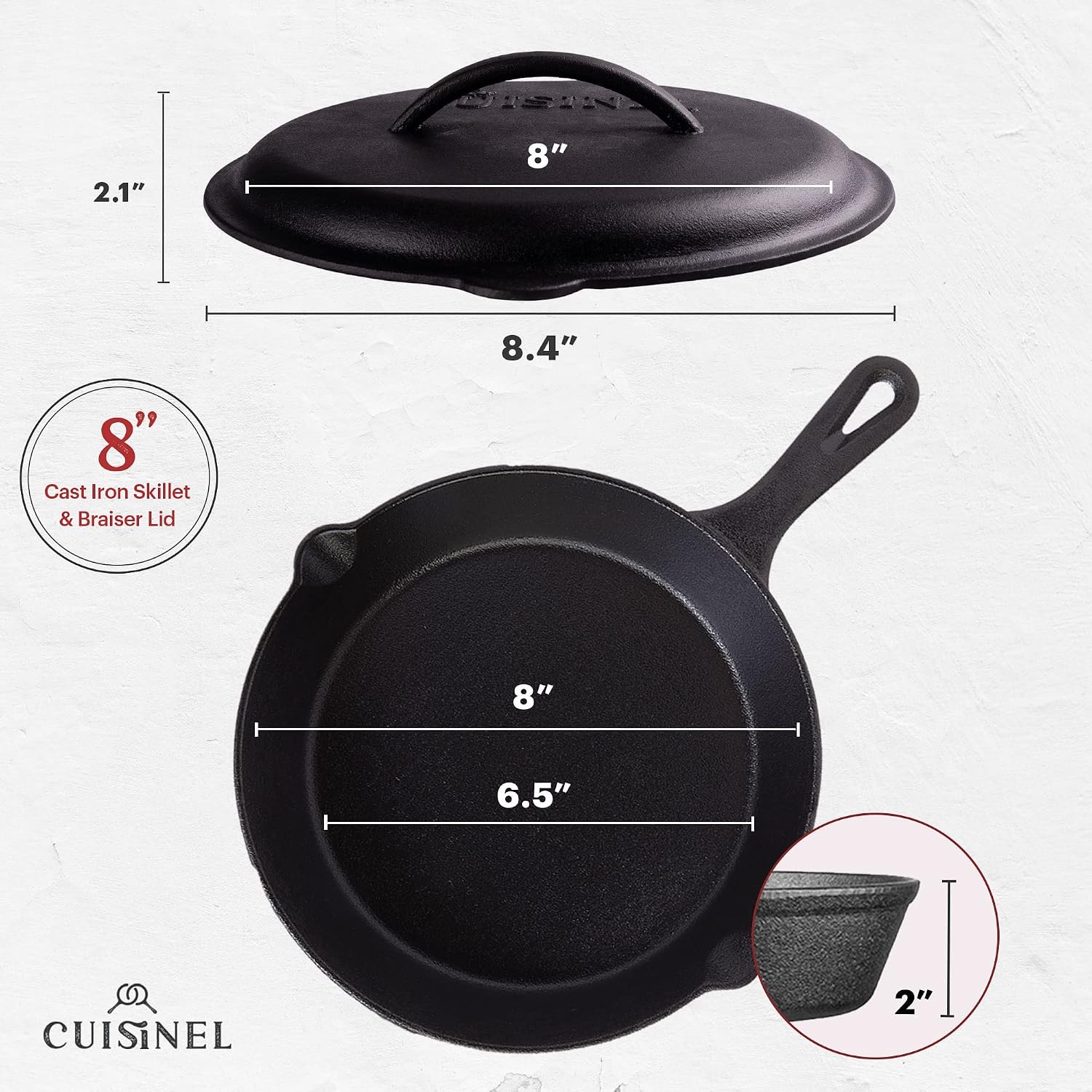 Cast Iron Skillet - 10"-Inch Frying Pan with Pour Spouts + Pan Scraper + Silicone Grip Handle Cover Holder - Pre-Seasoned Oven Cookware - Indoor/Outdoor Use - Stovetop, Induction. PFAS and PFOA-free