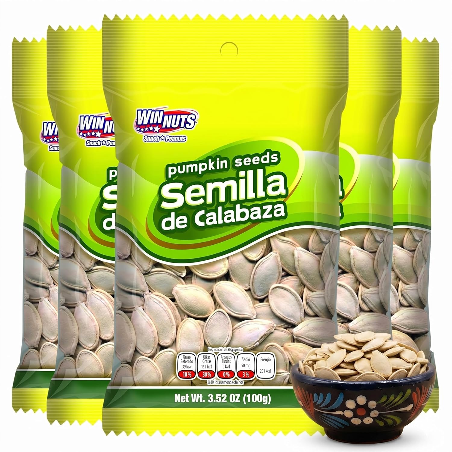 WINNUTS Roasted & Salted Pumpkin Seeds to Eat (5 Pack, 3.52 Oz Each) | Pepitas Roasted Salted | Crunchy Energy Snack, Perfect for Salads & Topping | On-The-Go Pouches
