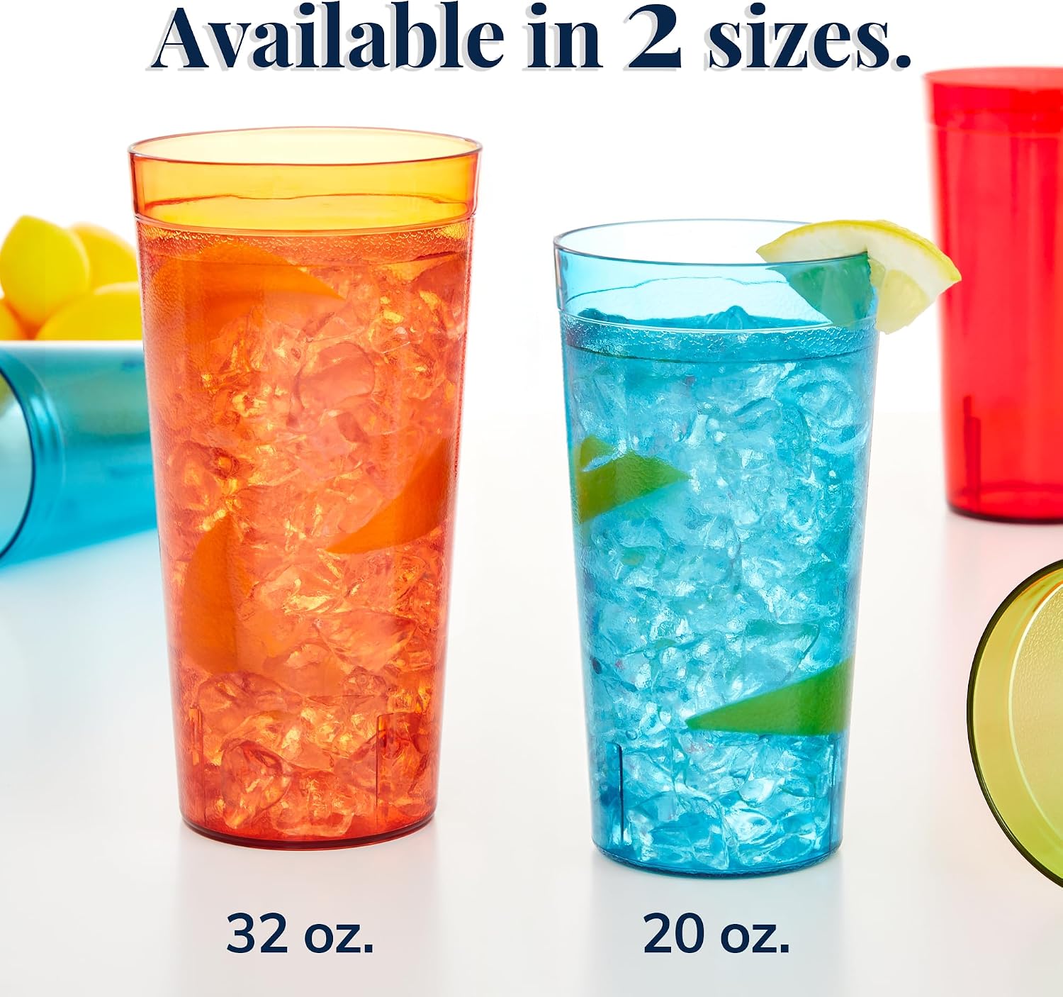 US Acrylic Cafe Plastic Reusable Tumblers (Set of 16) 20-ounce Water Cups Coastal Colors | Restaurant Style Drinking Glasses Value Set, Stackable, BPA-free, Made in the USA | Top-rack Dishwasher Safe