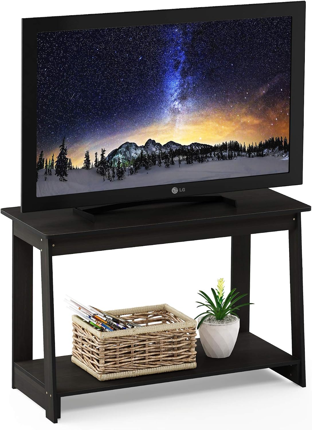 Furinno Beginning TV Stand, 2-Tier Rectangular Entertainment Center with Shelf, TV Console for TV up to 36 Inch, Open Back, for Living Room, Bedroom, French Oak