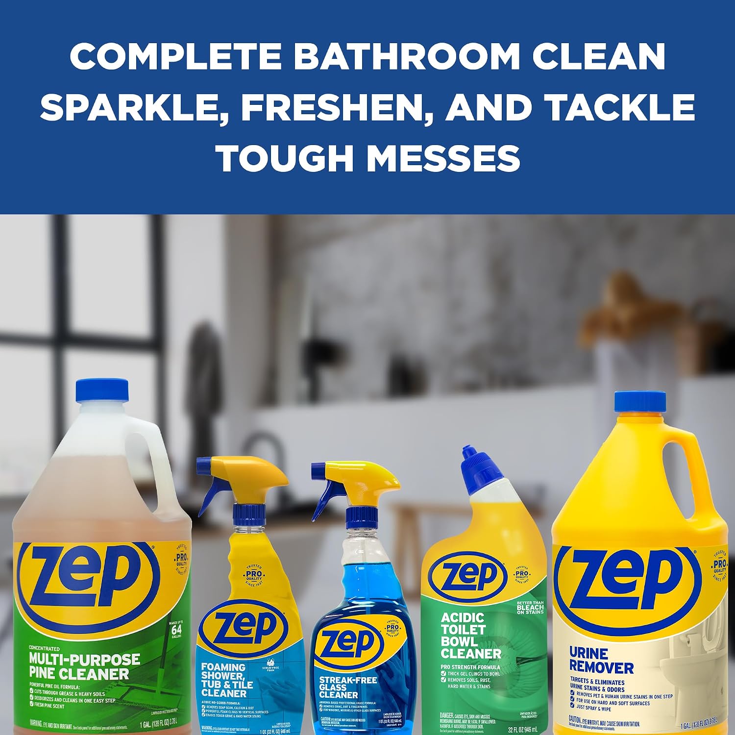 Zep Foaming Shower Tub and Tile Cleaner, 32 Ounce, Case of 4 | No Scrub Formula, Breaks up Tough Buildup on Contact
