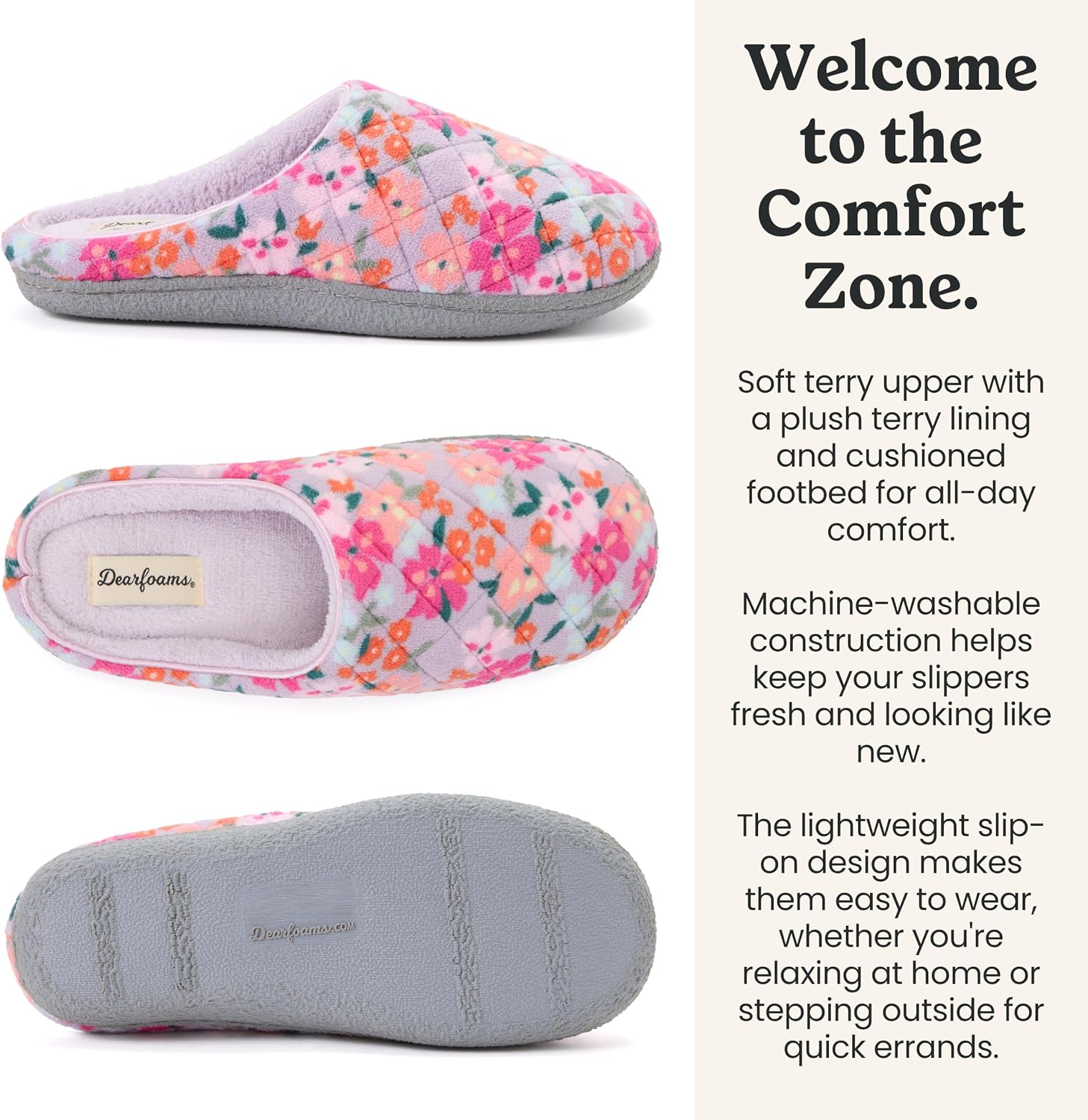Leslie Terry Clog House Shoes with Memory Foam, Indoor Slippers with Wide Widths