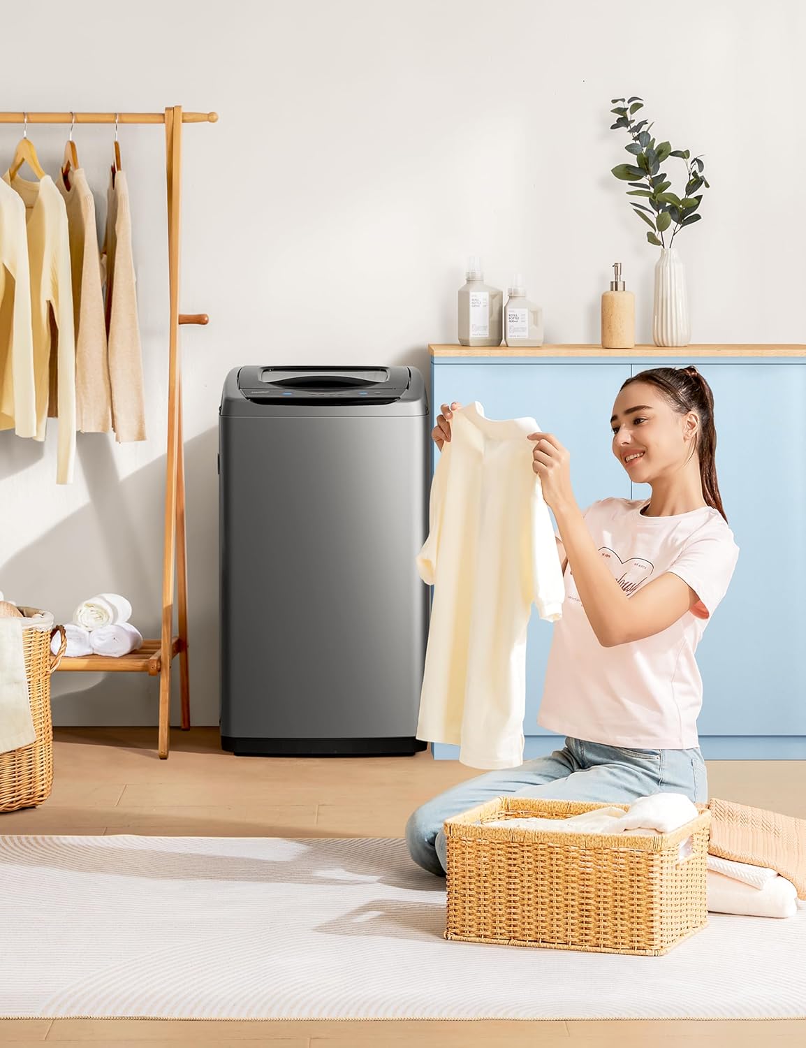 COMFEE’ 1.6 Cu.ft Portable Washing Machine, 11lbs Capacity Fully Automatic Compact Washer with Wheels, 6 Wash Programs Laundry Drain Pump