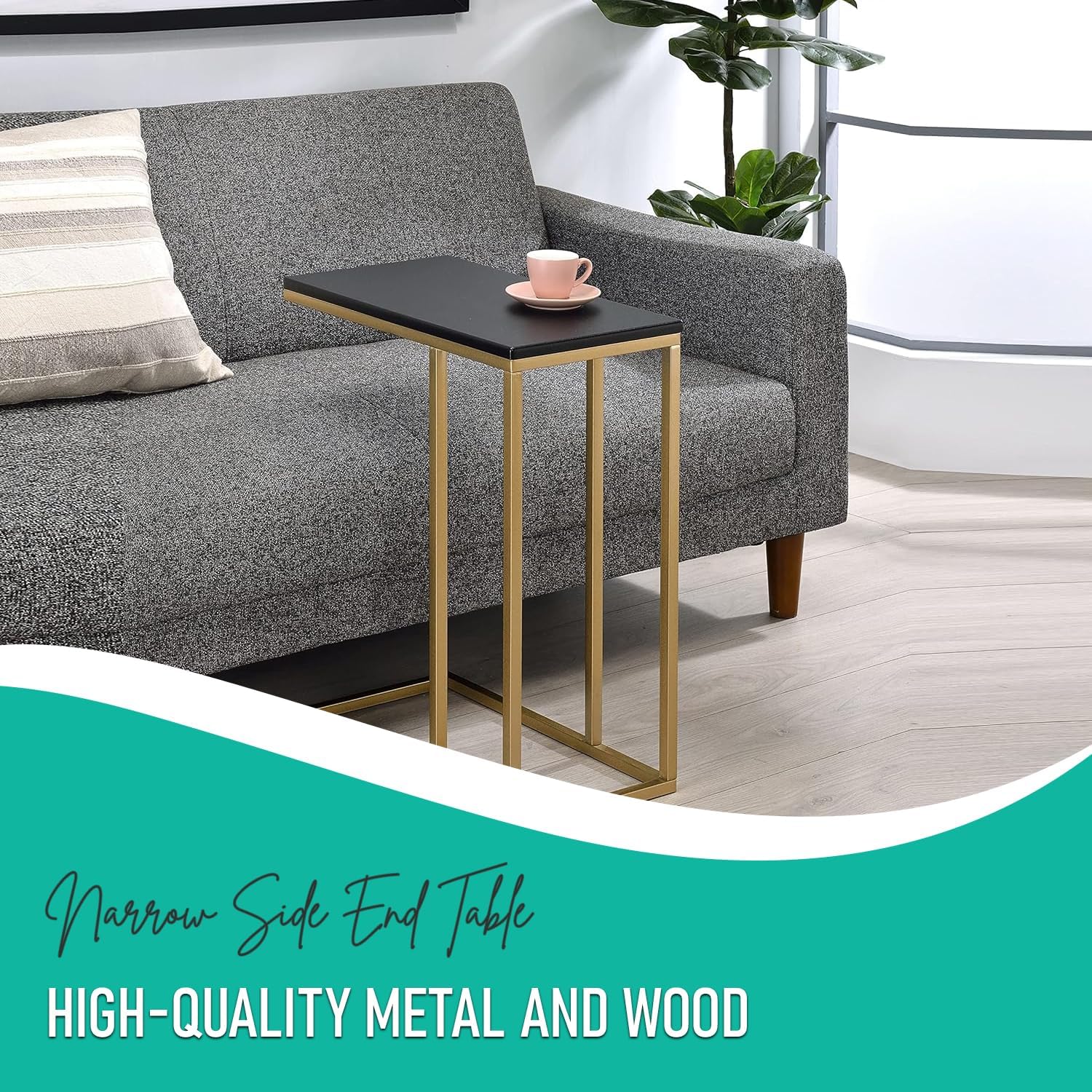 Kings Brand C Table for Sofa, Bed & Living Room, Gold Metal End Table