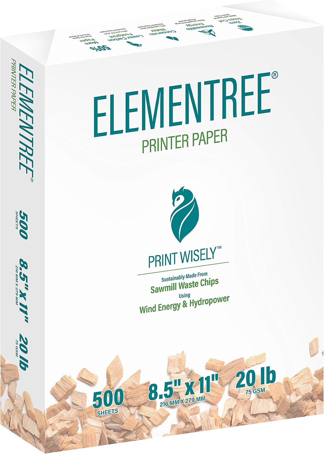 Elementree Sustainable Printer Paper 8.5" x 11" - Made from Sawmill Waste - 20 lb Copy & Multipurpose Computer Paper - 375 Reams, 75 Cartons, 187