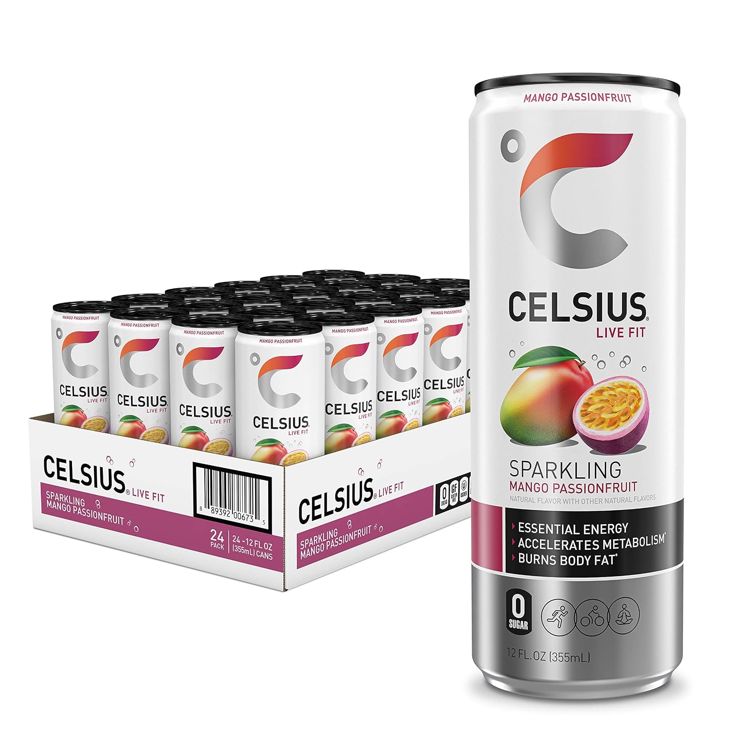 CELSIUS Sparkling Orange, Sugar Free Energy Drink, 12 Fl Oz (Pack of 4)