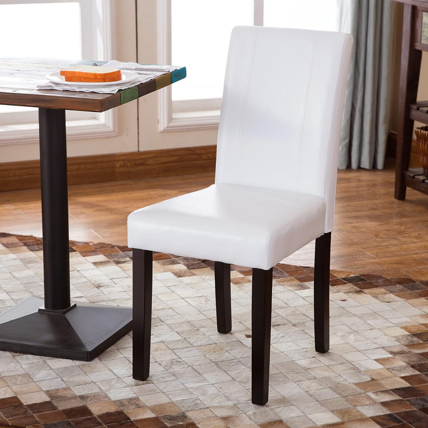 Roundhill Furniture C020BR Urban Style Solid Wood Leatherette Padded Parson Chair, Brown, Set of 2