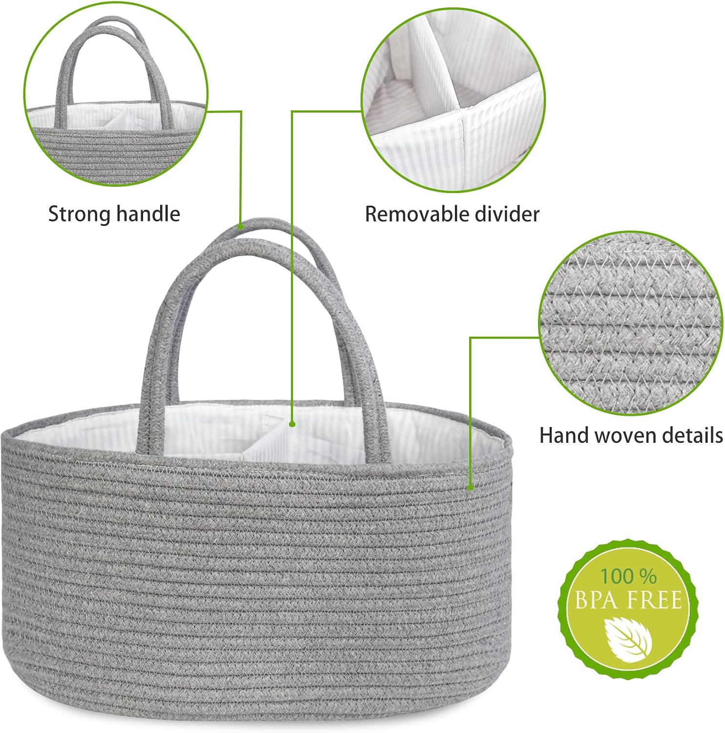 ABenkle Baby Diaper Caddy, Nursery Storage Bin and Car Organizer for Diapers and Baby Wipes, Cotton Rope Diaper Basket Caddy