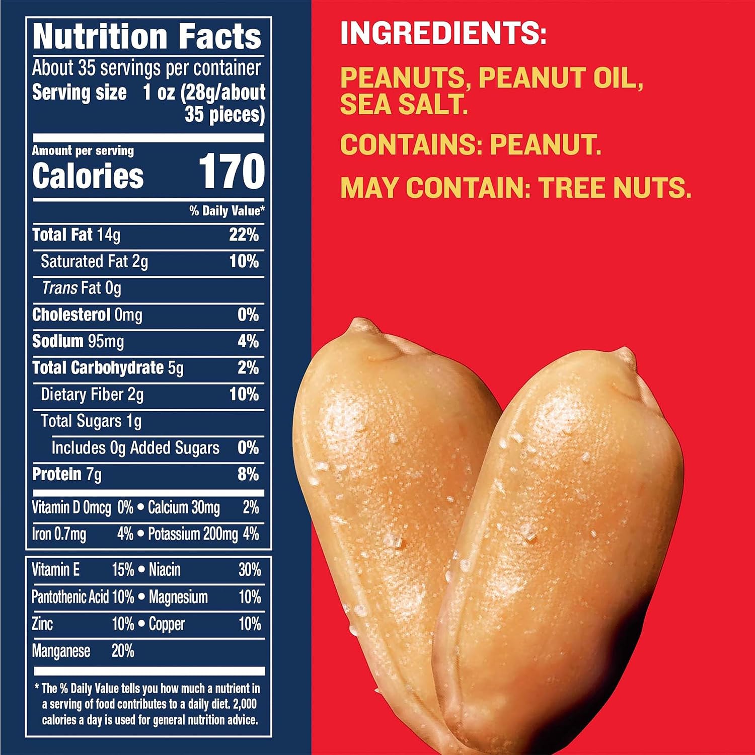 PLANTERS Salted Peanuts, Plant Based Protein Snacks, 2.19lbs (1 Ct)