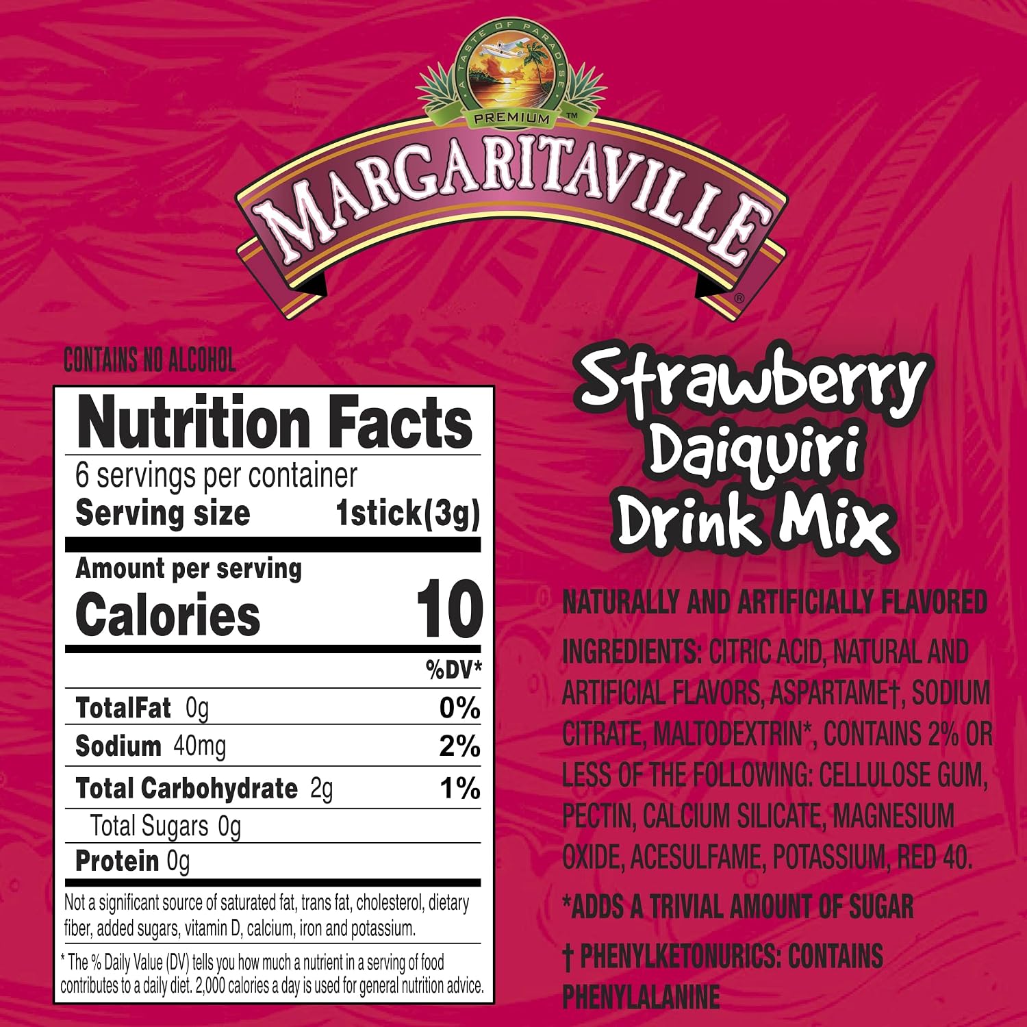 Singles To Go! Margaritaville Water Drink Mix, Pina Colada, 72 Packets