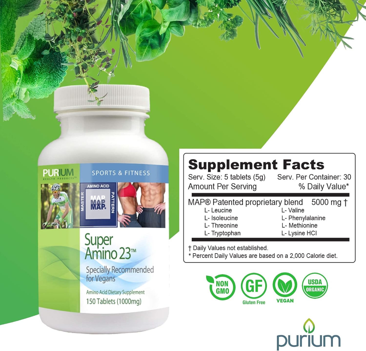 Purium Super Amino 23-150 Vegan Tablets - BCAA & Essential Amino Acid Dietary Supplement, Pre Workout, Recovery Aid