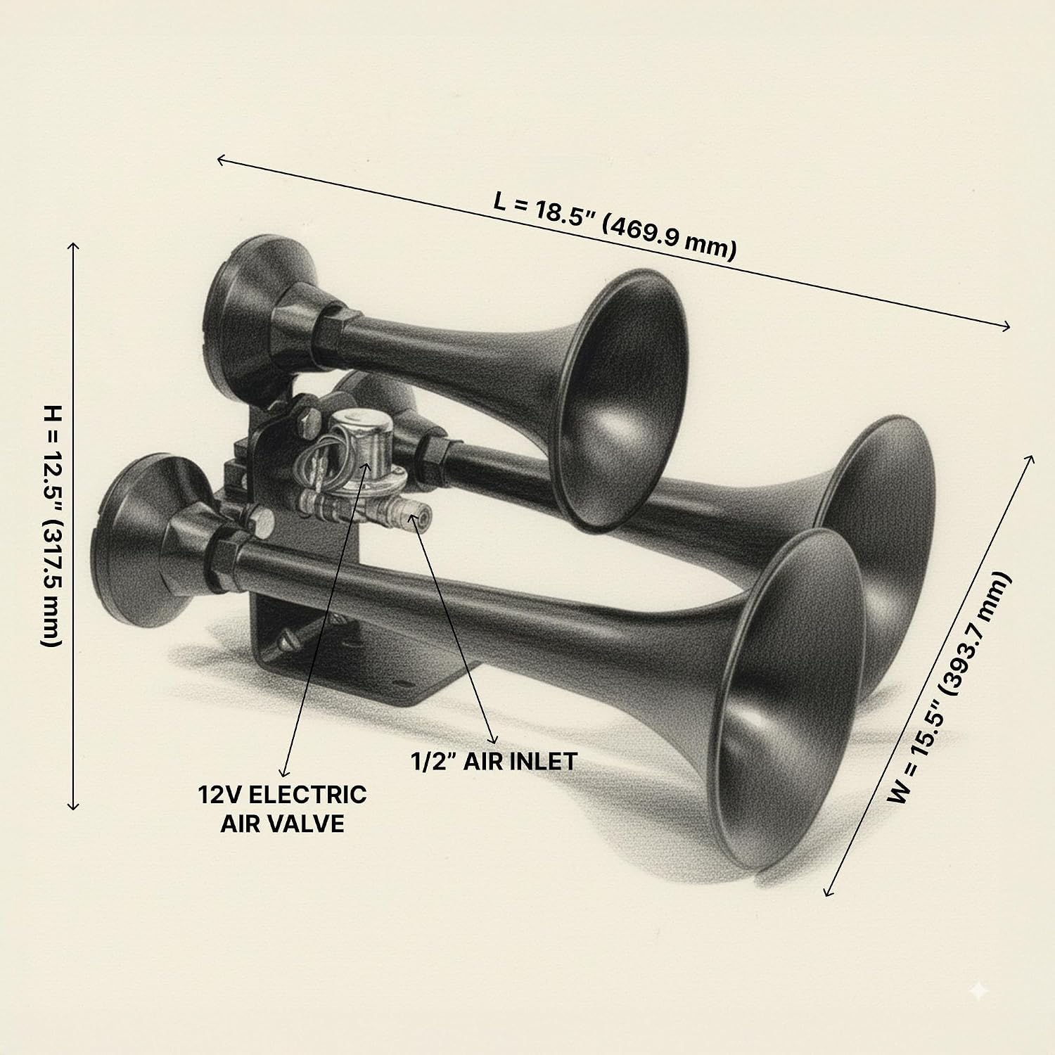 HornBlasters Outlaw Black 127H 1.5 Gallon 120PSI Train Horn Kit - All-In-One Air System - Easy Install - Big Sound