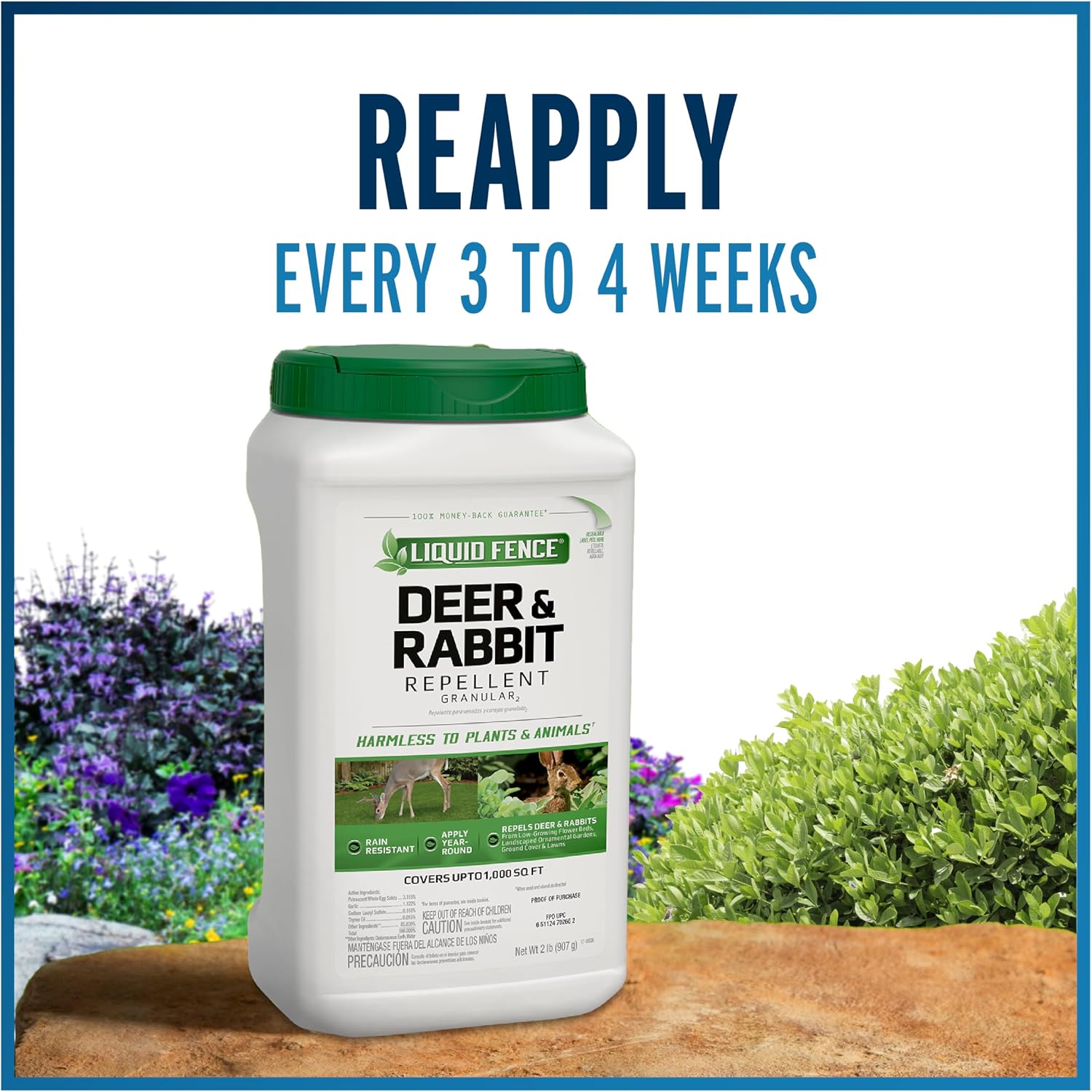 Liquid Fence Deer And Rabbit Repellent Granular 2 Pounds, Apply Year-Round