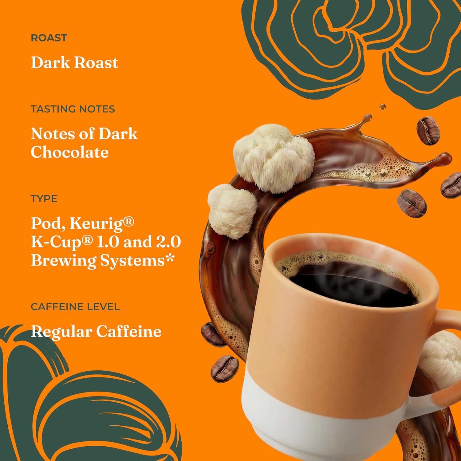 Four Sigmatic Mushroom Coffee K-Cups | Organic Dark Roast Coffee with Lion’s Mane Mushroom Powder & Yacon | Focus & Immune Support | Vegan & Keto