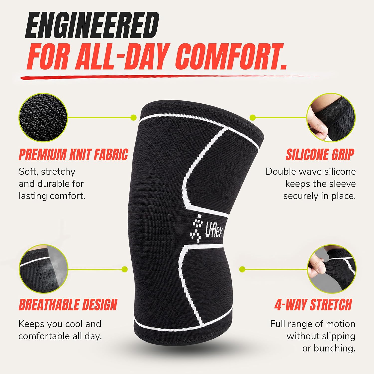 Knee Brace Knee Support Wrap for Pain Relief, Workout, Swelling & Recovery