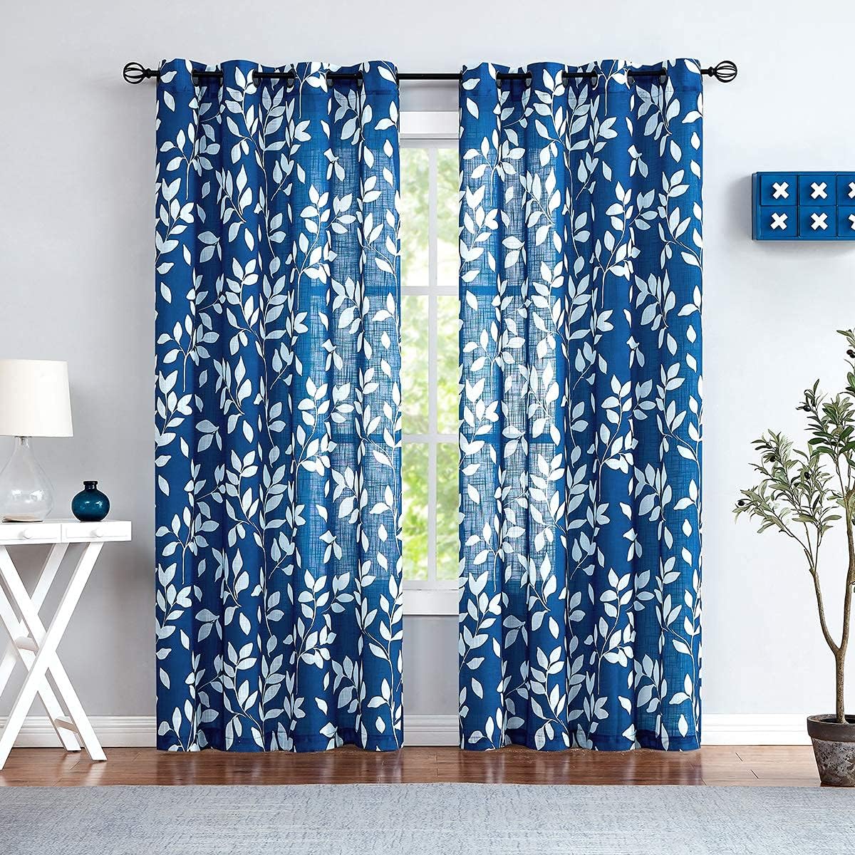 Leaf Semi Sheer Curtains for Bedroom Living Room 52x72" Taupe White Print 2