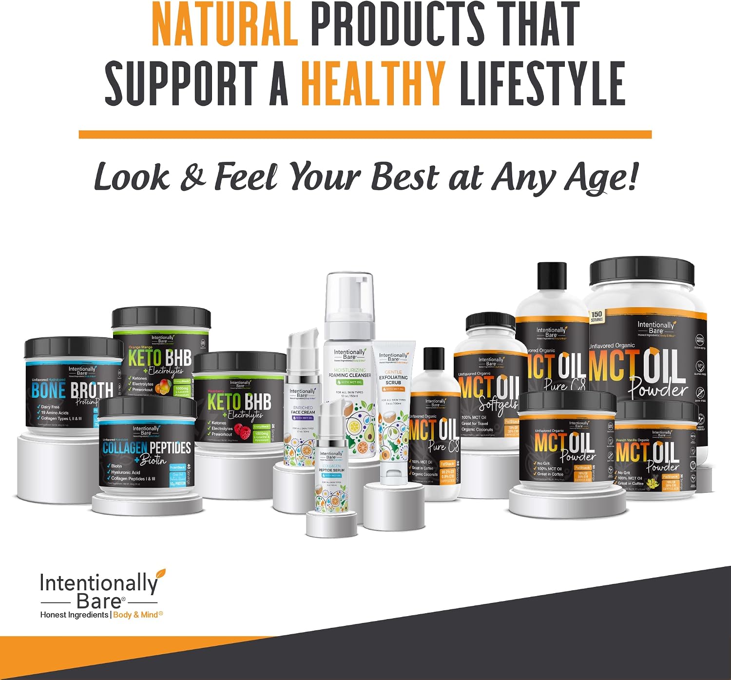 Intentionally Bare Organic MCT Oil Capsules - C8 & C10 Soft gels- 300 ct | Organic C8/C10 MCT oil pills, from 100% pure coconuts