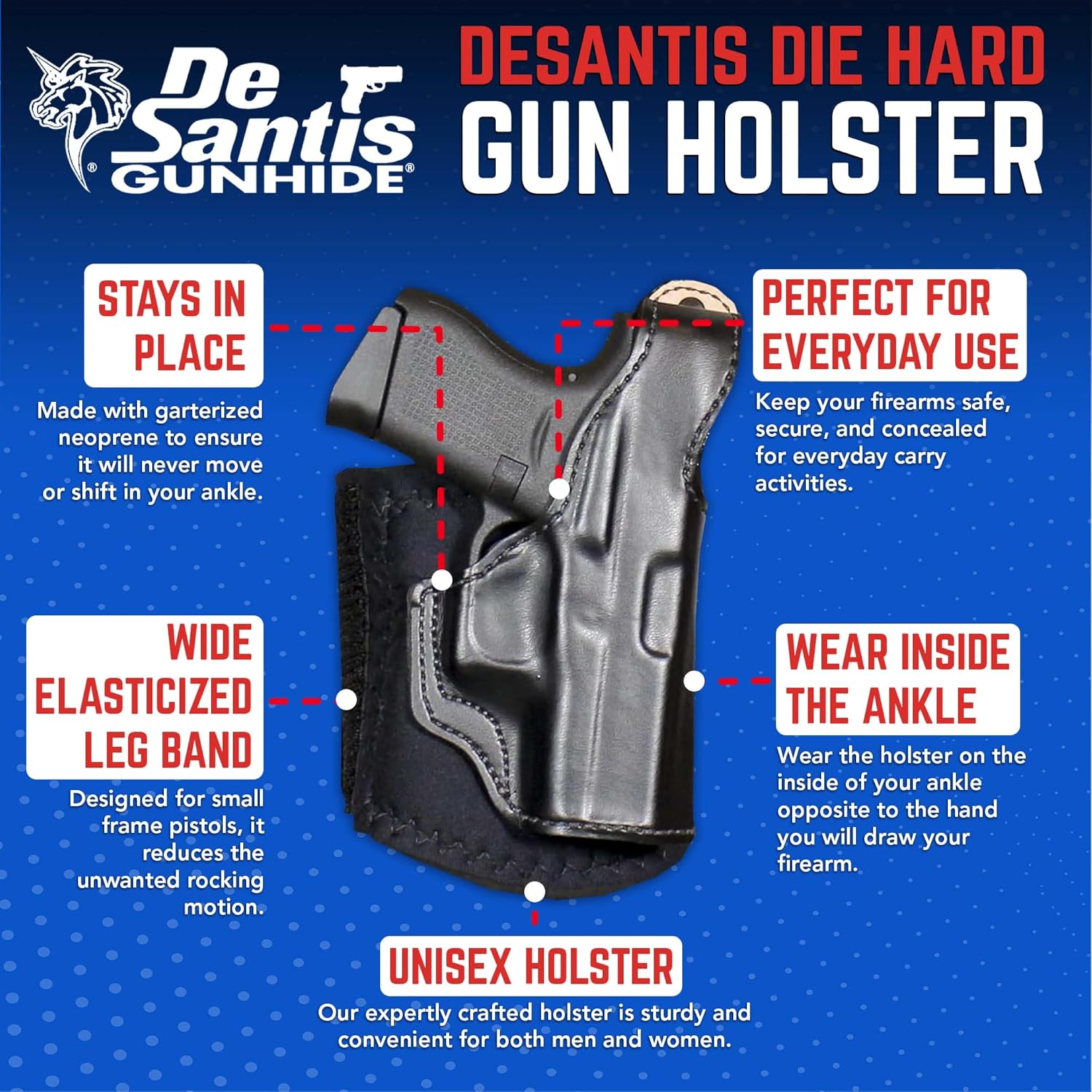 Desantis Die Hard Ankle Rig - Fits Glock 43 & More - Right Hand Draw, Black | Fits Glock 43X, Ankle Holster Concealed Carry