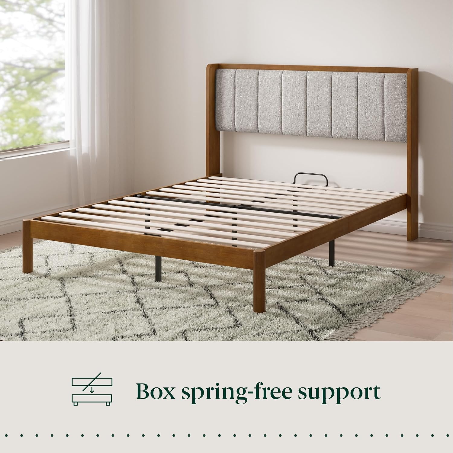 Zinus Jonas Bamboo Platform Bed Frame, Wingback Headboard, Queen | Mid-Century Modern Design, Plush Upholstered Comfort, Sustainable Bamboo, Fits Any Bedroom Style, No Box Spring Needed