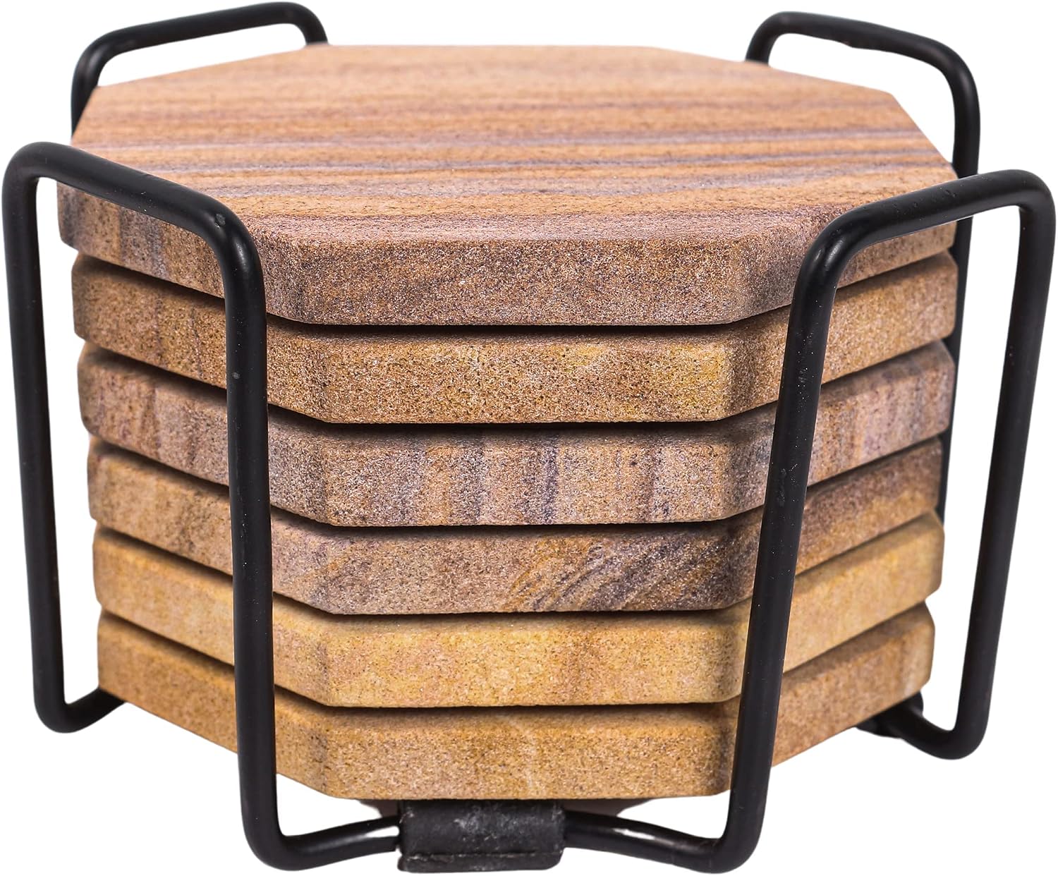 Sandstone Water Absorbent Hand Crafted Octagon Coasters with Holder for Drinks 4 Inches Wide Thirsty Stone Bar/Drink Coasters Made from Real Solid