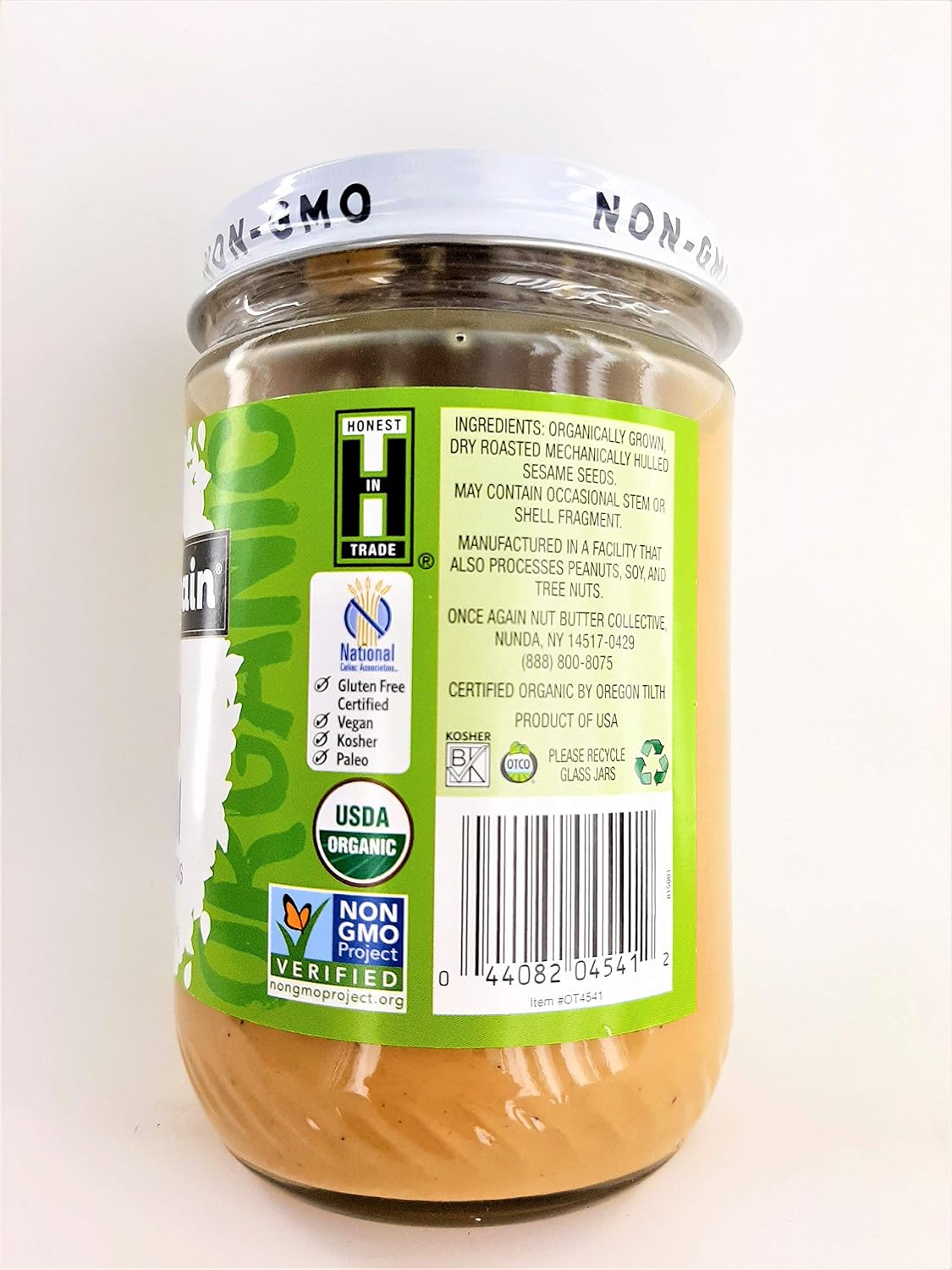 Once Again Natural Sesame Tahini - Salt Free, Unsweetened - 16 oz Jar, Packaging May Vary