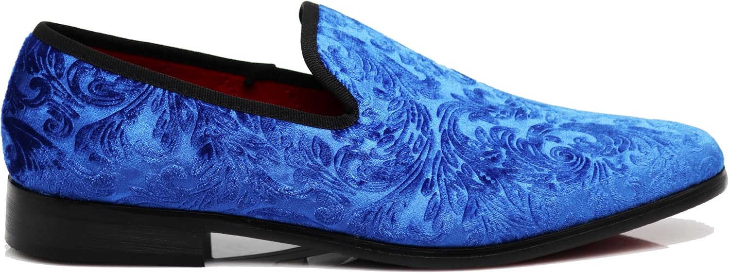 SPK35 Men's Vintage Velvet Flower Designer Dress Loafers Slip On Shoes Classic Tuxedo Dress Shoes