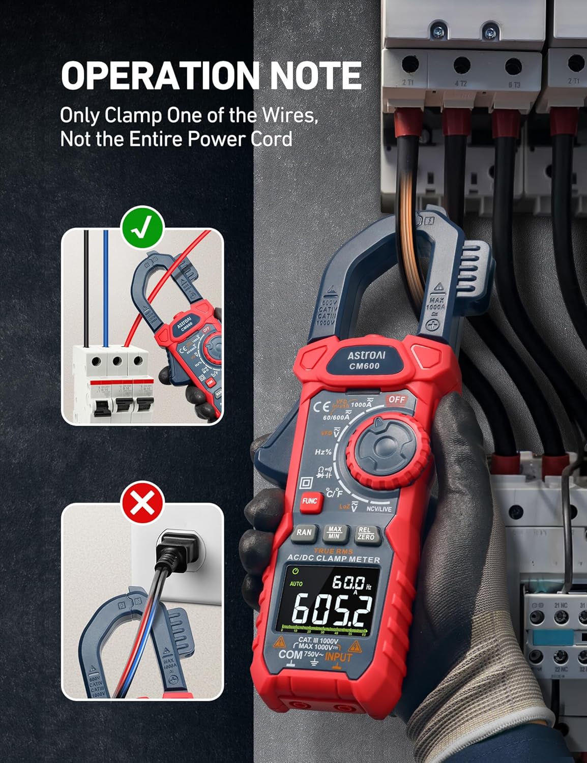 AstroAI Digital Clamp Meter Multimeter 2000 Counts Amp Voltage Tester Auto-ranging with AC/DC Voltage, AC Current, Resistance, Capacitance, Continuity