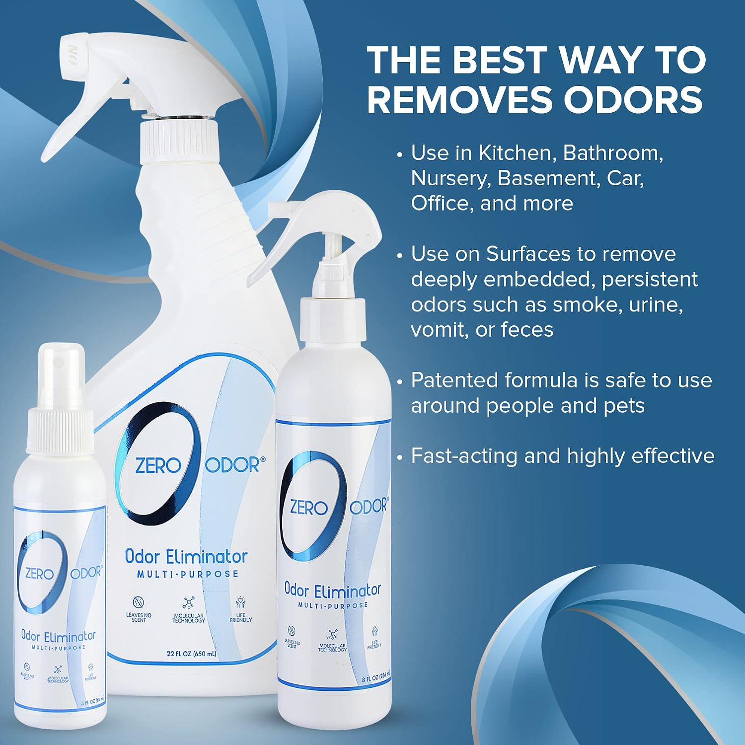 Zero Odor - Multi-Purpose Strong Odor Eliminator for Home, Office, Car, Bathroom, Hotel, Room Deodorizer, and Odor Neutralizer, 16oz