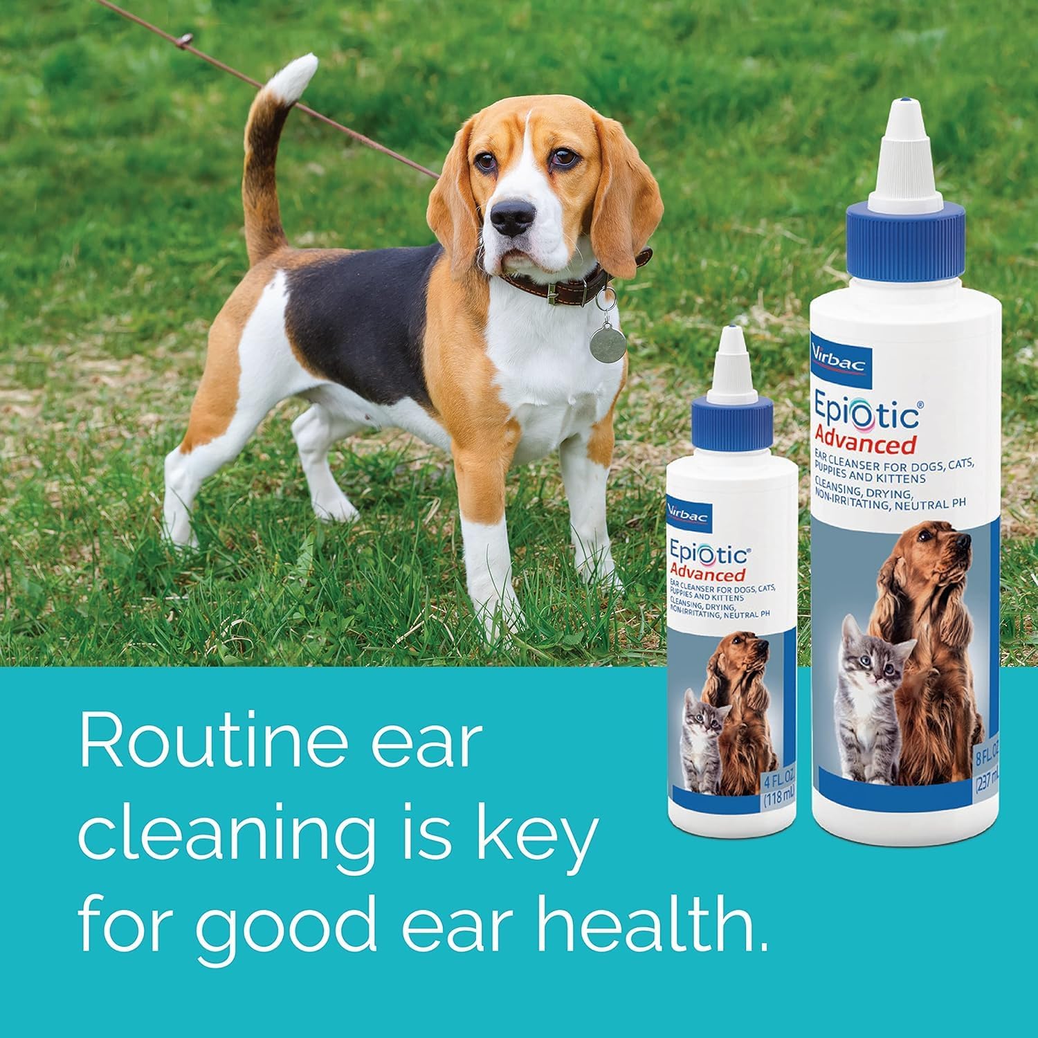 Epiotic Advanced Ear Cleanser|Gentle Ear Cleanser for Dogs and Cats | Neutral pH routine dog ear wash and cat ear cleaner dries wet ears, cleanses wax & debris to smell fresh and clean