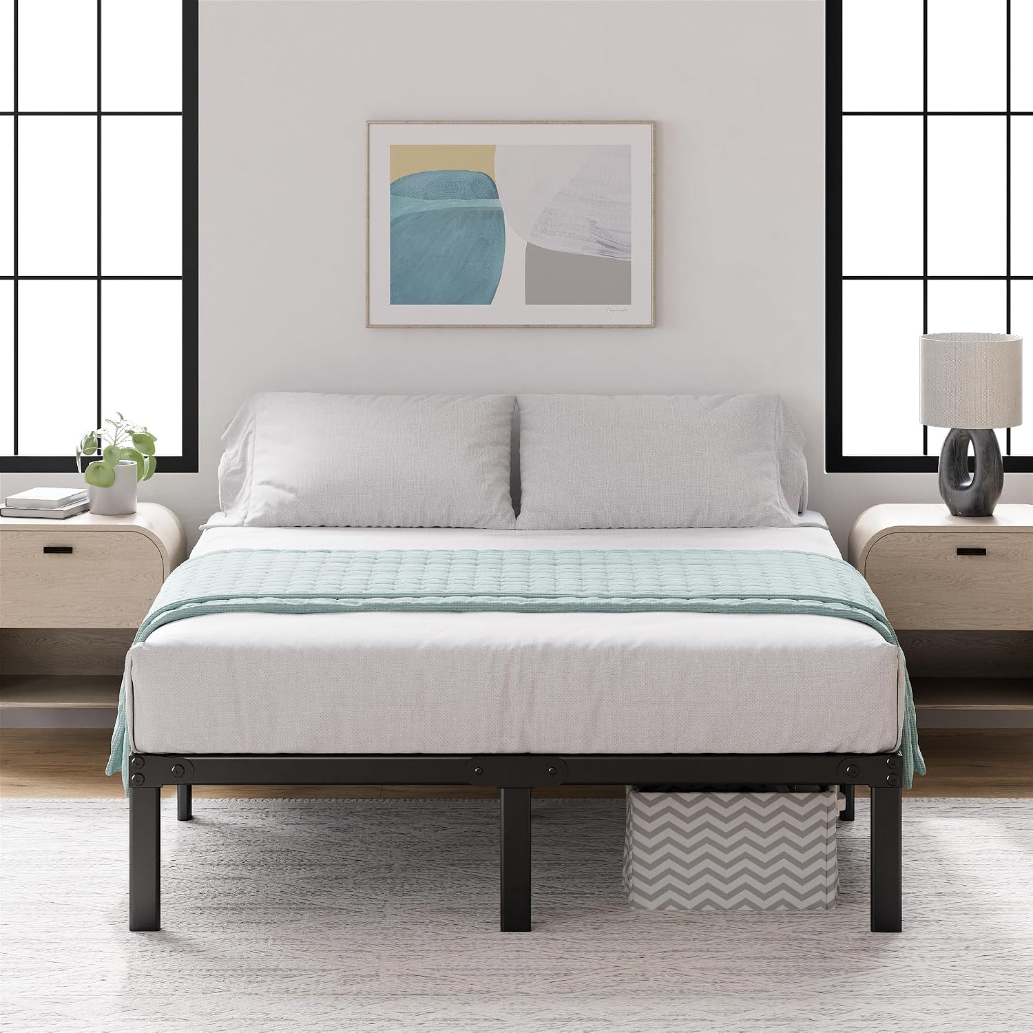 ZINUS Van 16 Inch Metal Platform Bed Frame / Steel Slat Support / No Box Spring Needed / Easy Assembly, Full