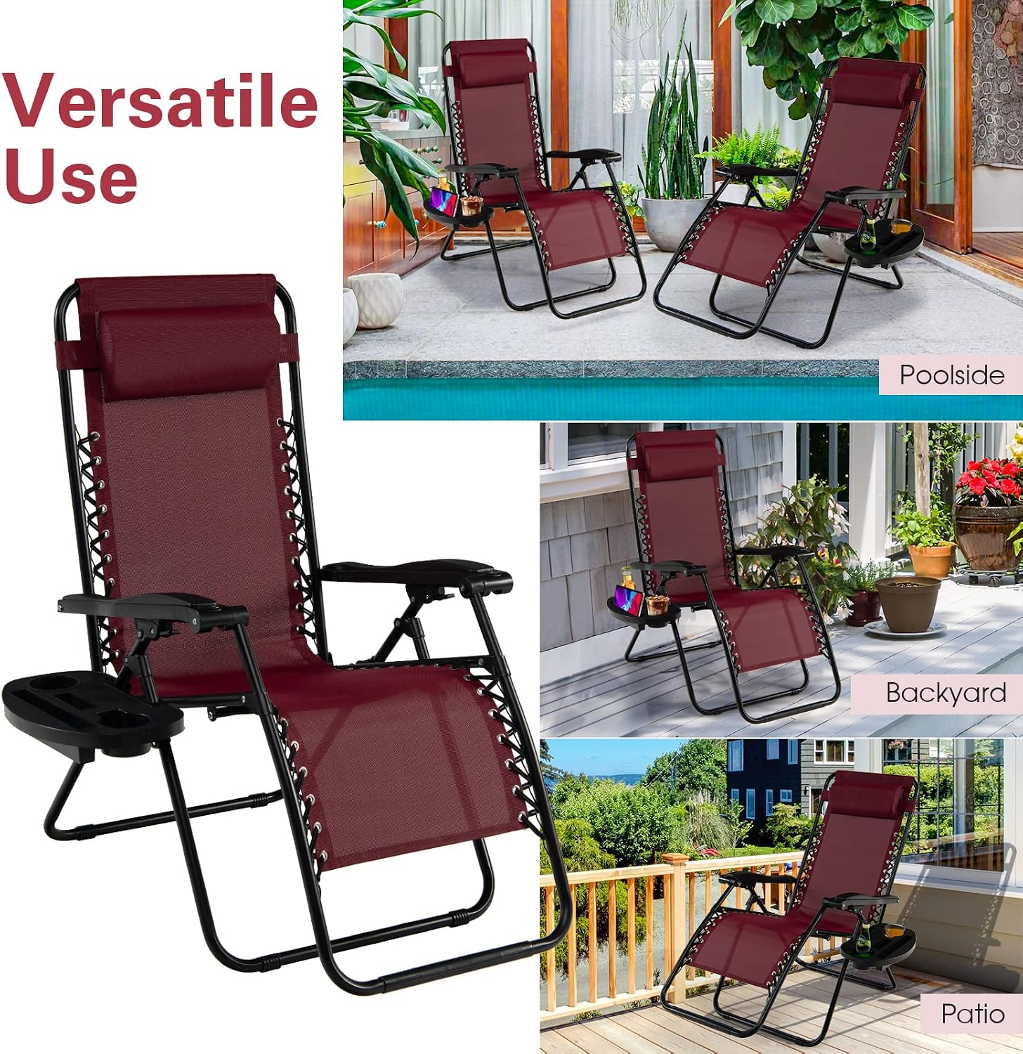 Goplus Zero Gravity Lounge Chairs, 160°Adjustable Folding Recliner w/Pillow and Cup Holder, 350LBS Comfy Outdoor Lounge Chairs for Patio, Lawn, Yard & Camp(1, Gray)