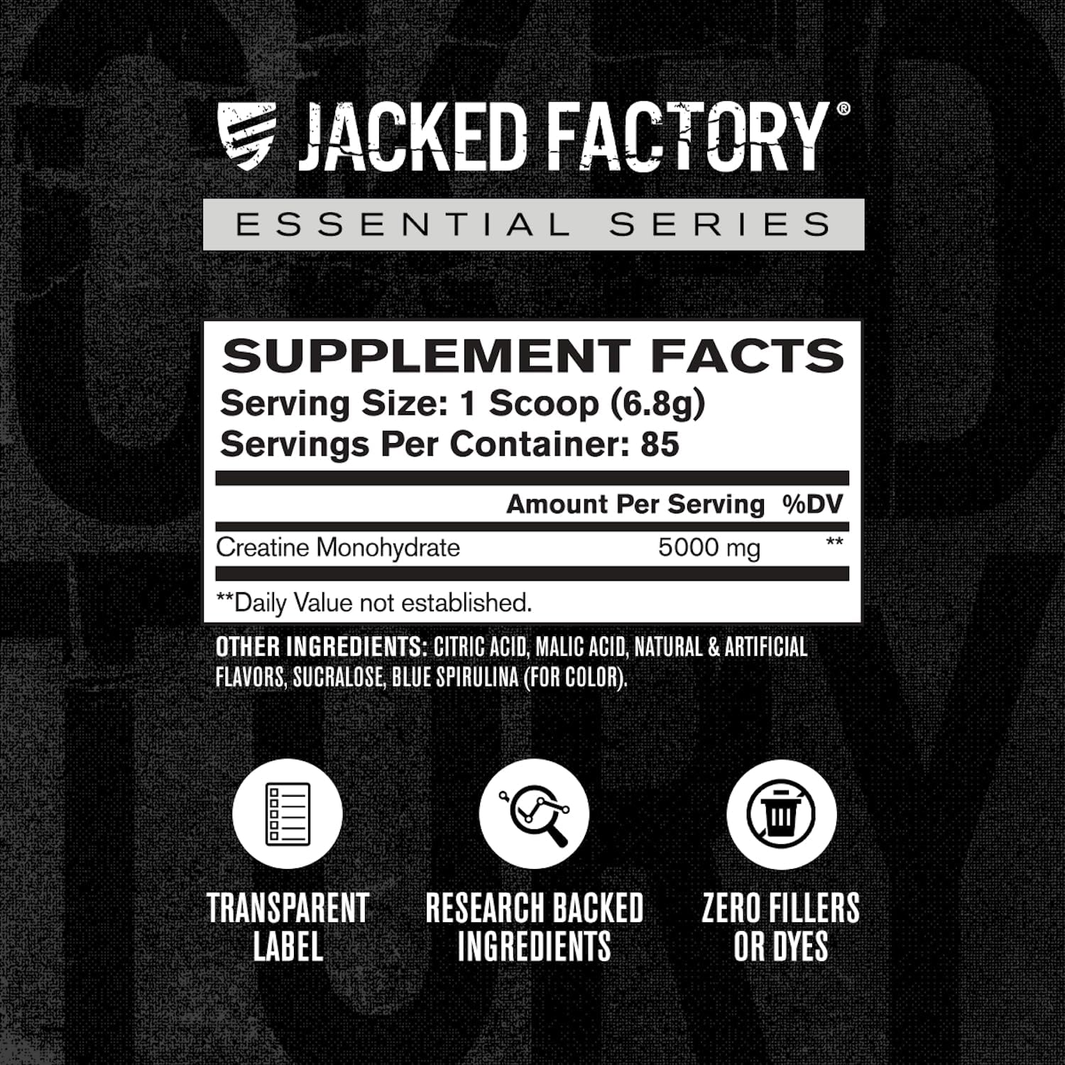 Jacked Factory Creatine Monohydrate Powder 425g - 5g Daily Micronized Creatine Monohydrate for Men and Women, Vegan-Friendly